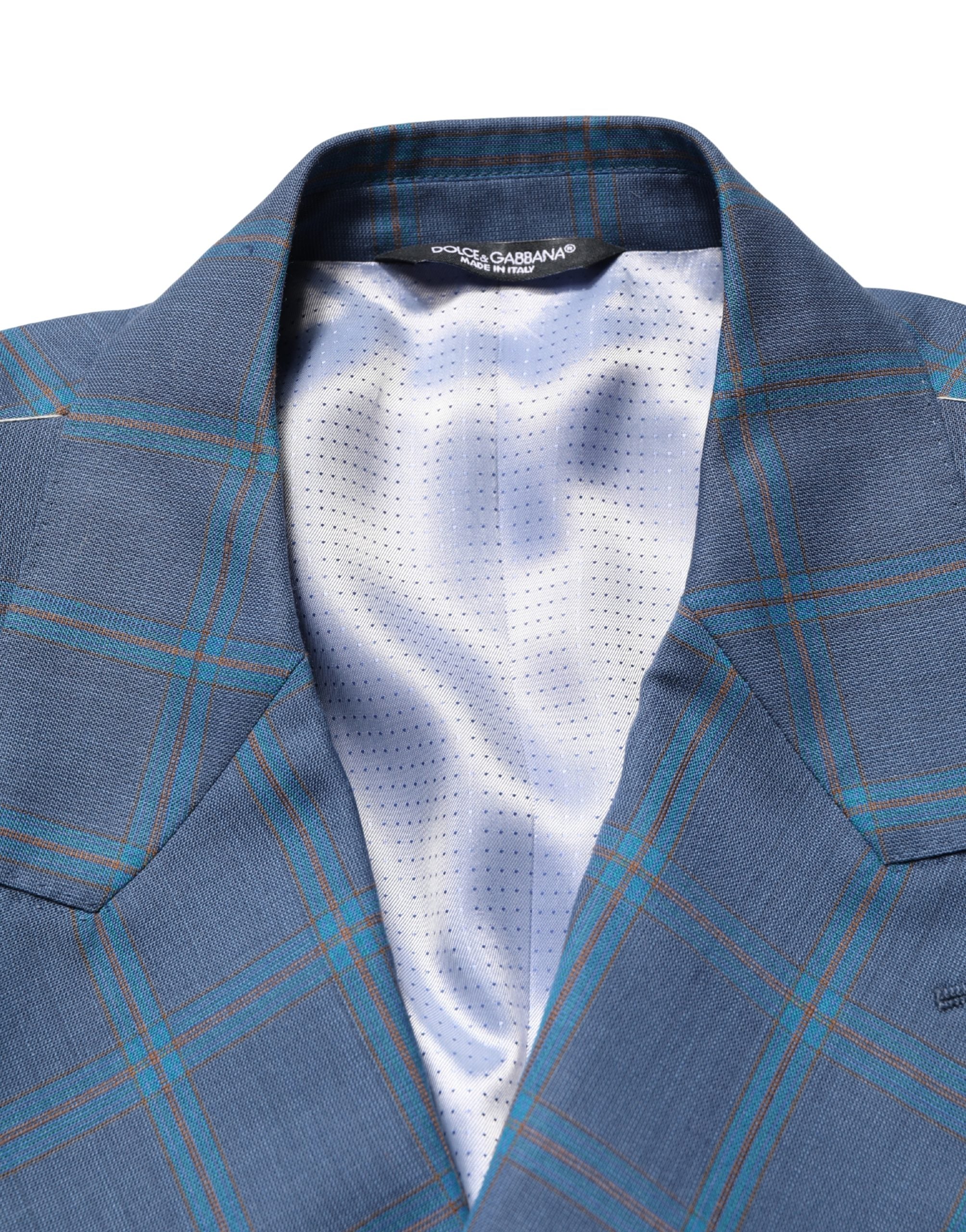Dolce & Gabbana Men's Blue Plaid Double-Breasted Blazer