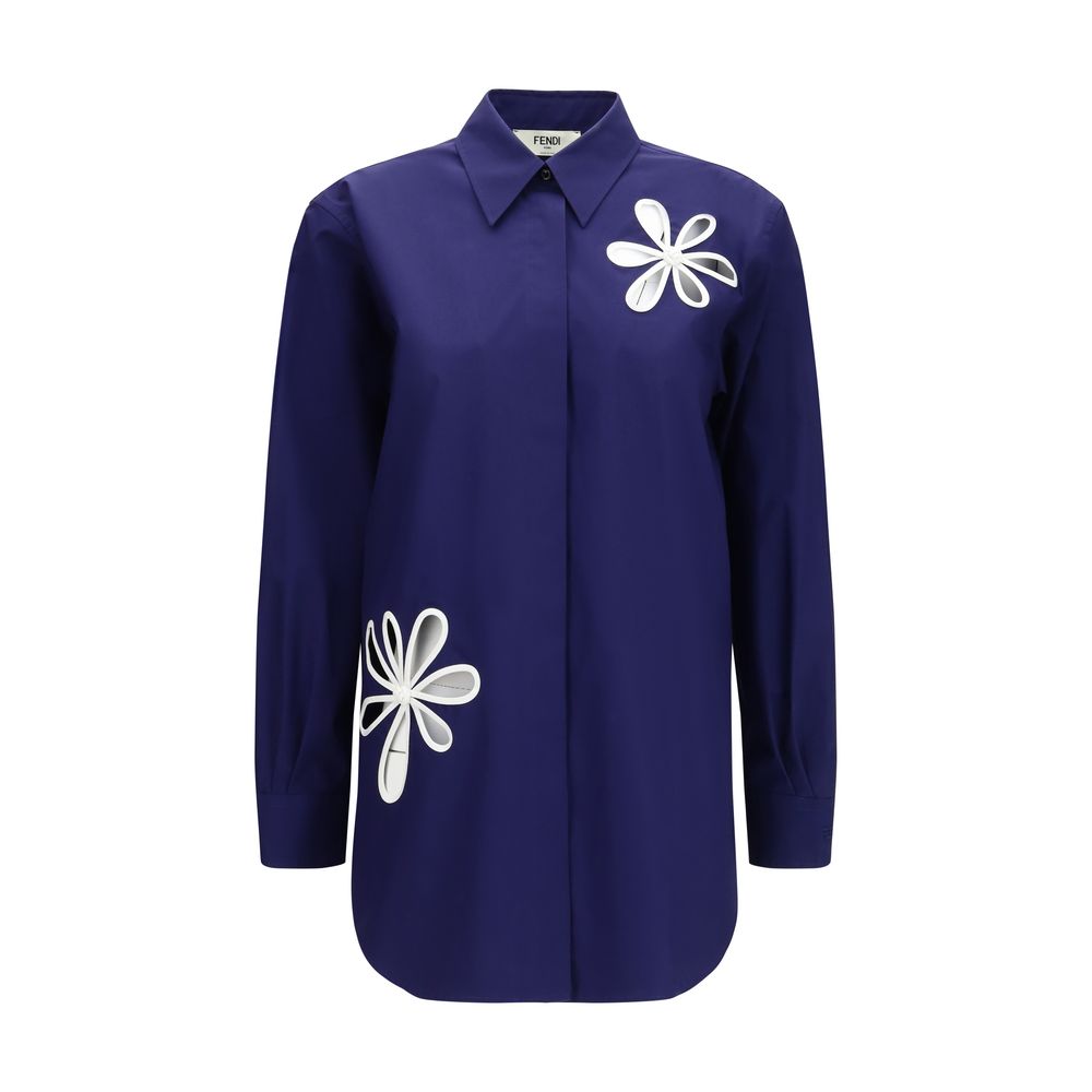 Fendi Blue Patterned Cotton Shirt