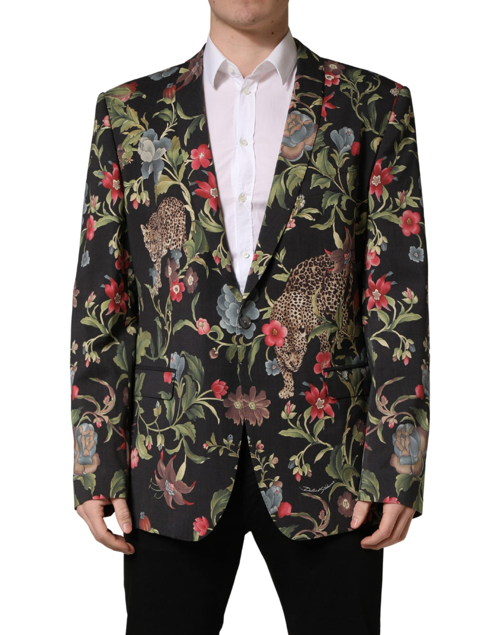 Dolce & Gabbana Mehrfarbige Blumen-Leoparden-Sakko mit 1 Knopf für Herren