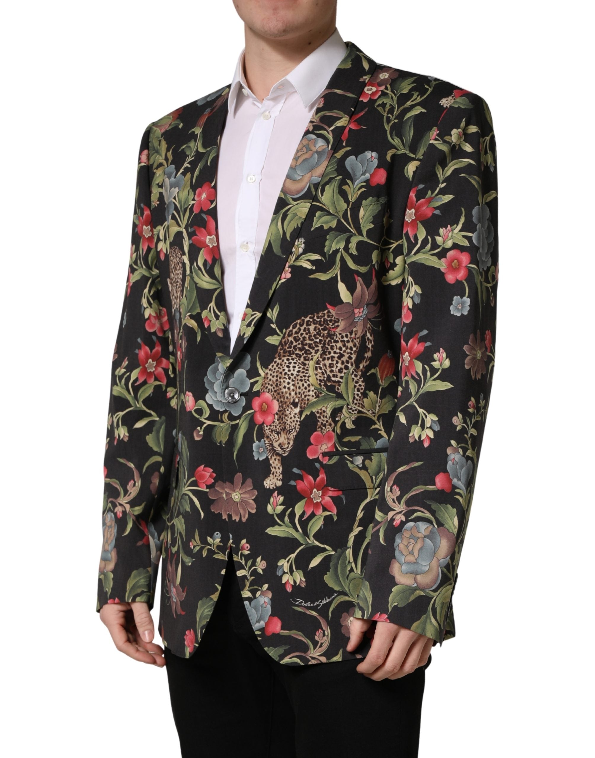 Dolce & Gabbana Mehrfarbige Blumen-Leoparden-Sakko mit 1 Knopf für Herren