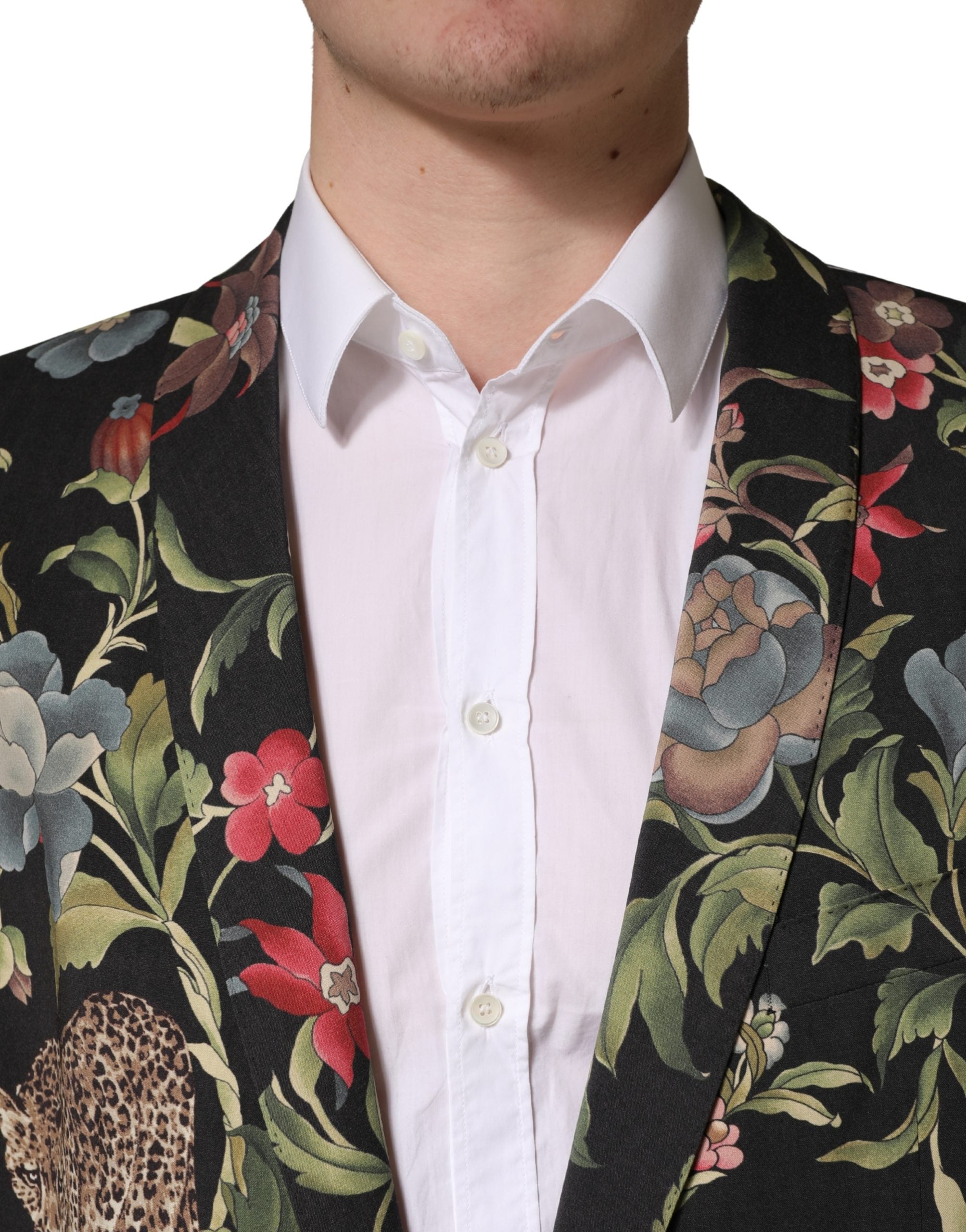 Dolce & Gabbana Mehrfarbige Blumen-Leoparden-Sakko mit 1 Knopf für Herren
