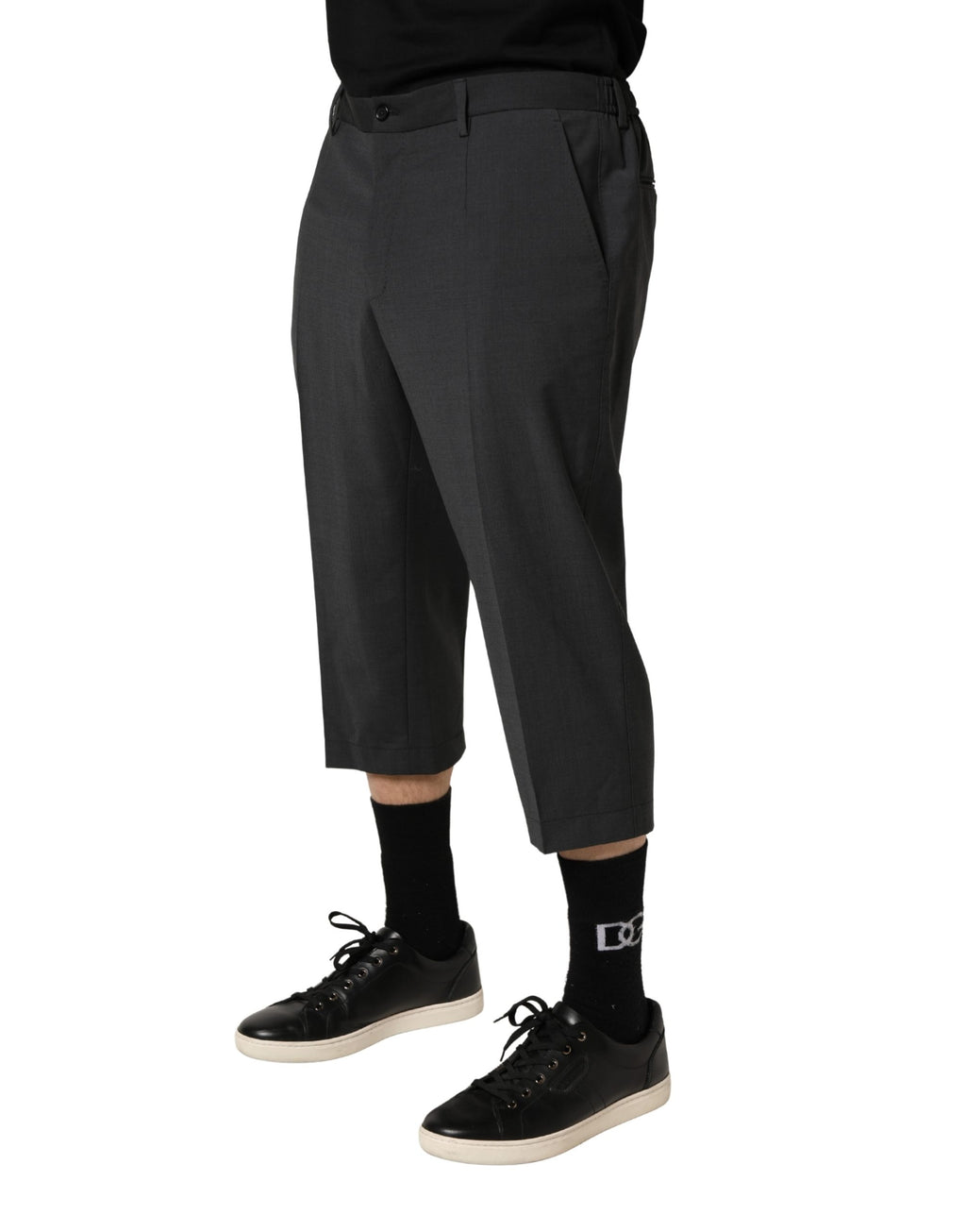 Dolce & Gabbana Dunkelgraue Woll-Chino-Hose in Cropped-Passform