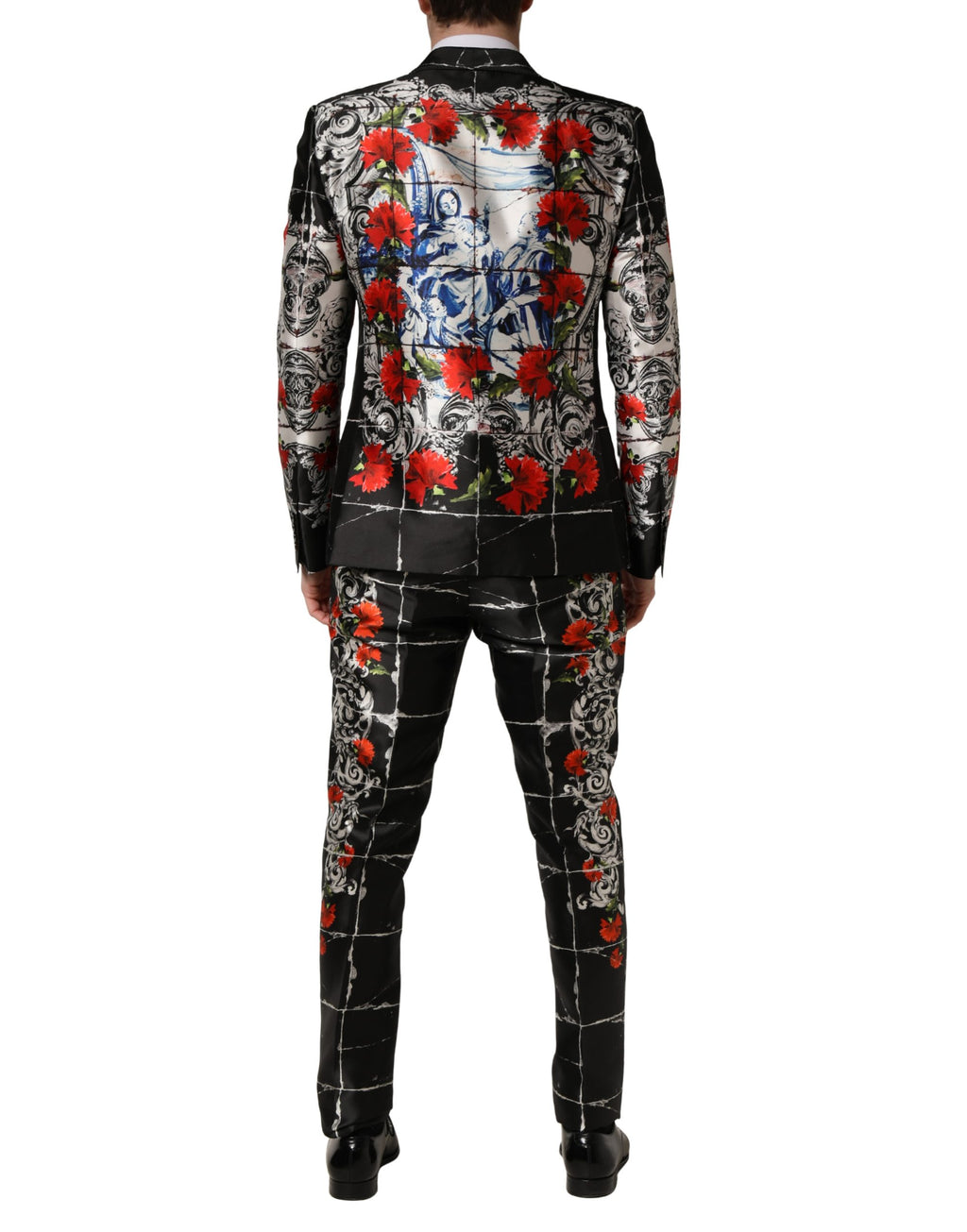 Dolce & Gabbana Schwarzer 3-teiliger Anzug mit 2 Knöpfen und Blumenmuster