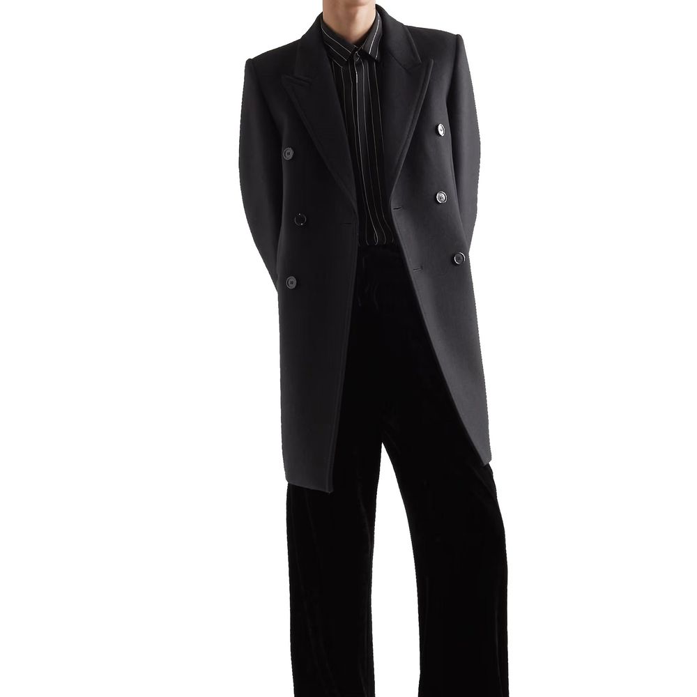 Saint Laurent Schwarzer Wollmantel