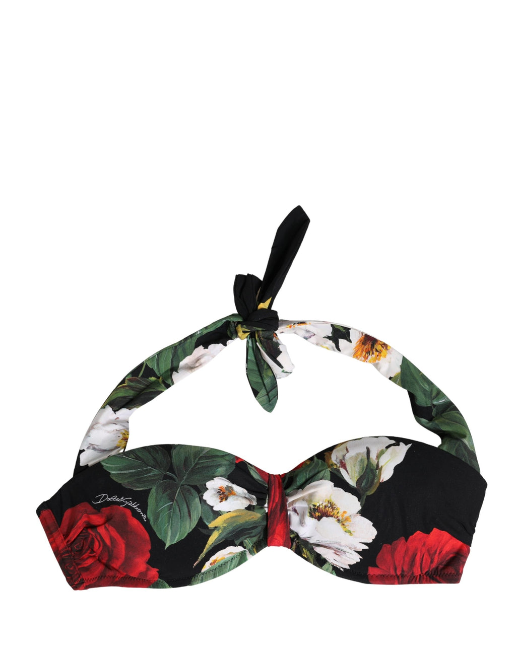 Dolce & Gabbana Schwarzes Blumen-Bikini-Top mit Neckholder und Polsterung