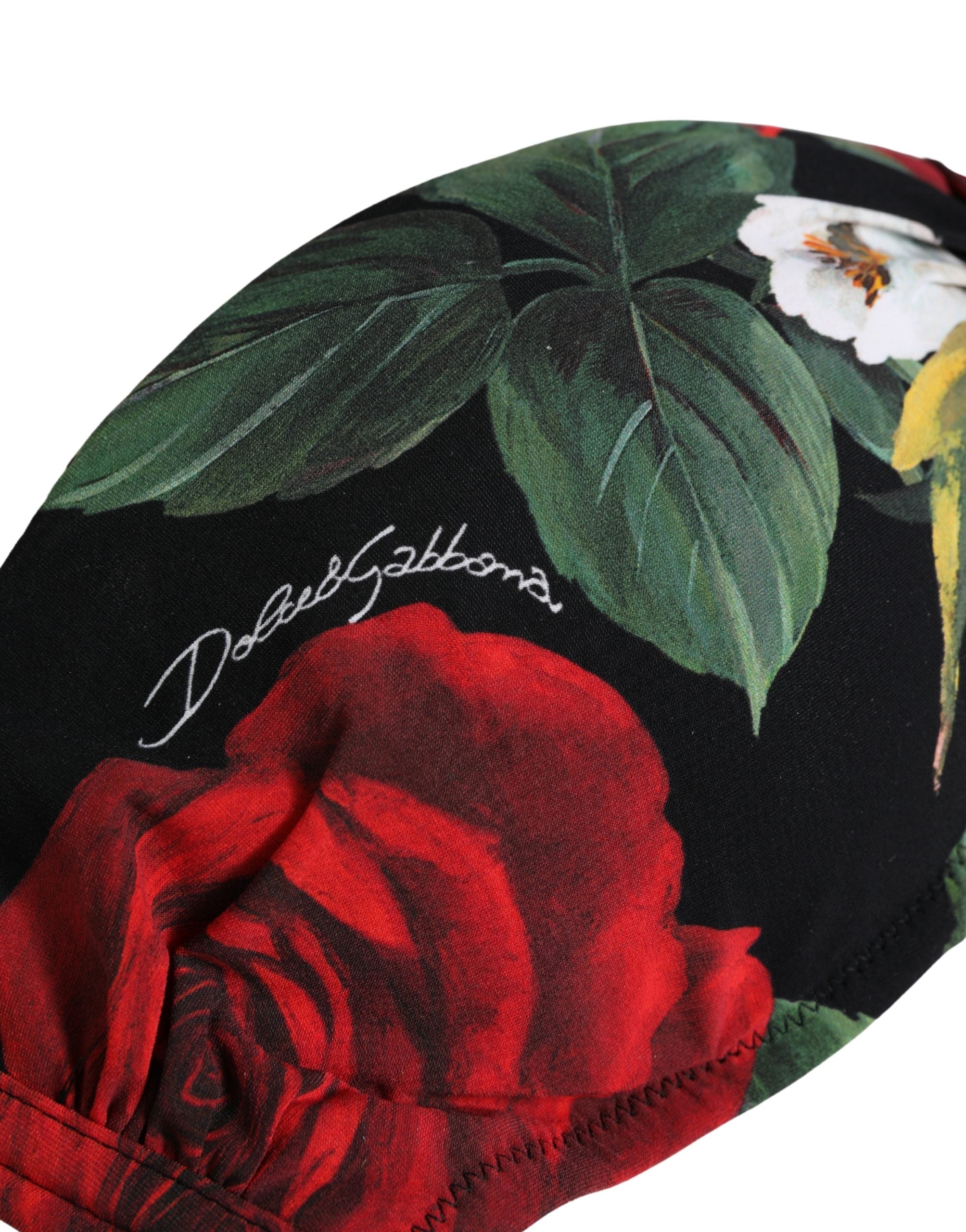 Dolce & Gabbana Black Floral Halterneck Padded Bikini Top