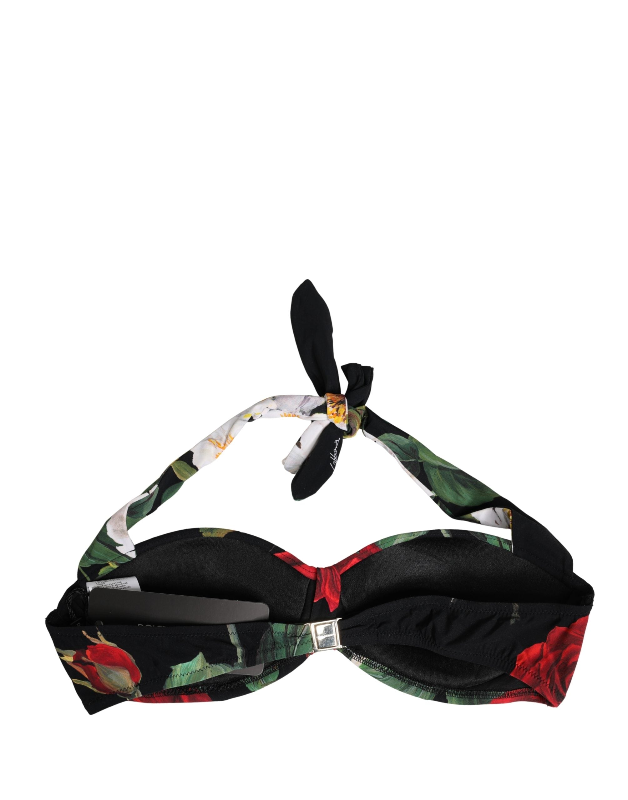 Dolce & Gabbana Black Floral Halterneck Padded Bikini Top