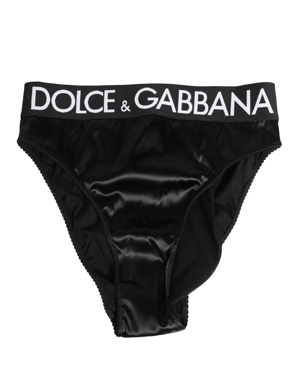Dolce & Gabbana Schwarzer Slip aus Satin mit hohem Bund und Logo für Damen