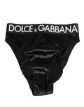 Dolce & Gabbana Schwarzer Slip aus Satin mit hohem Bund und Logo für Damen