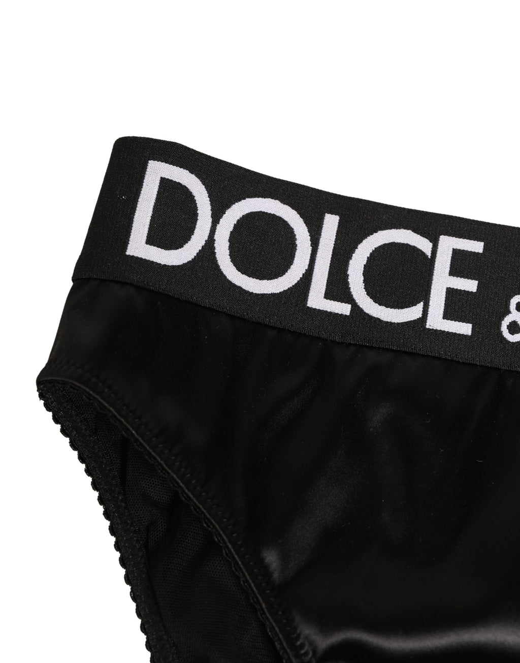 Dolce & Gabbana Schwarzer Slip aus Satin mit hohem Bund und Logo für Damen