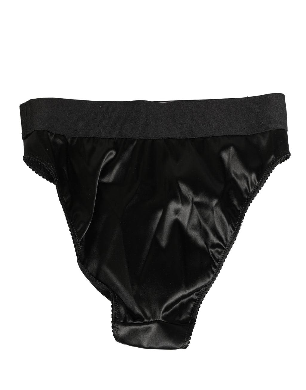 Dolce & Gabbana Schwarzer Slip aus Satin mit hohem Bund und Logo für Damen