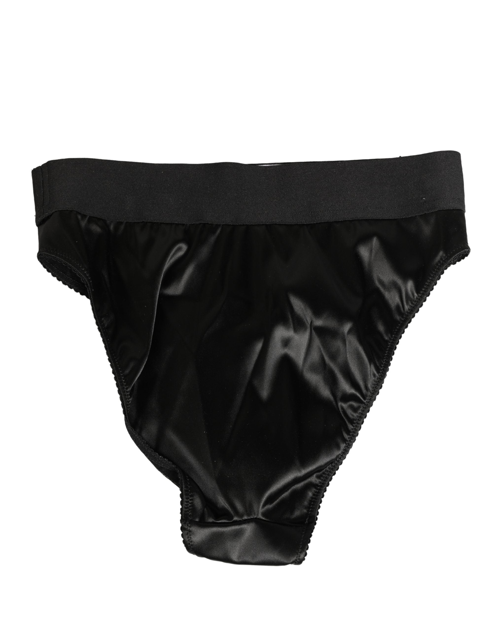 Dolce & Gabbana Schwarzer Slip aus Satin mit hohem Bund und Logo für Damen