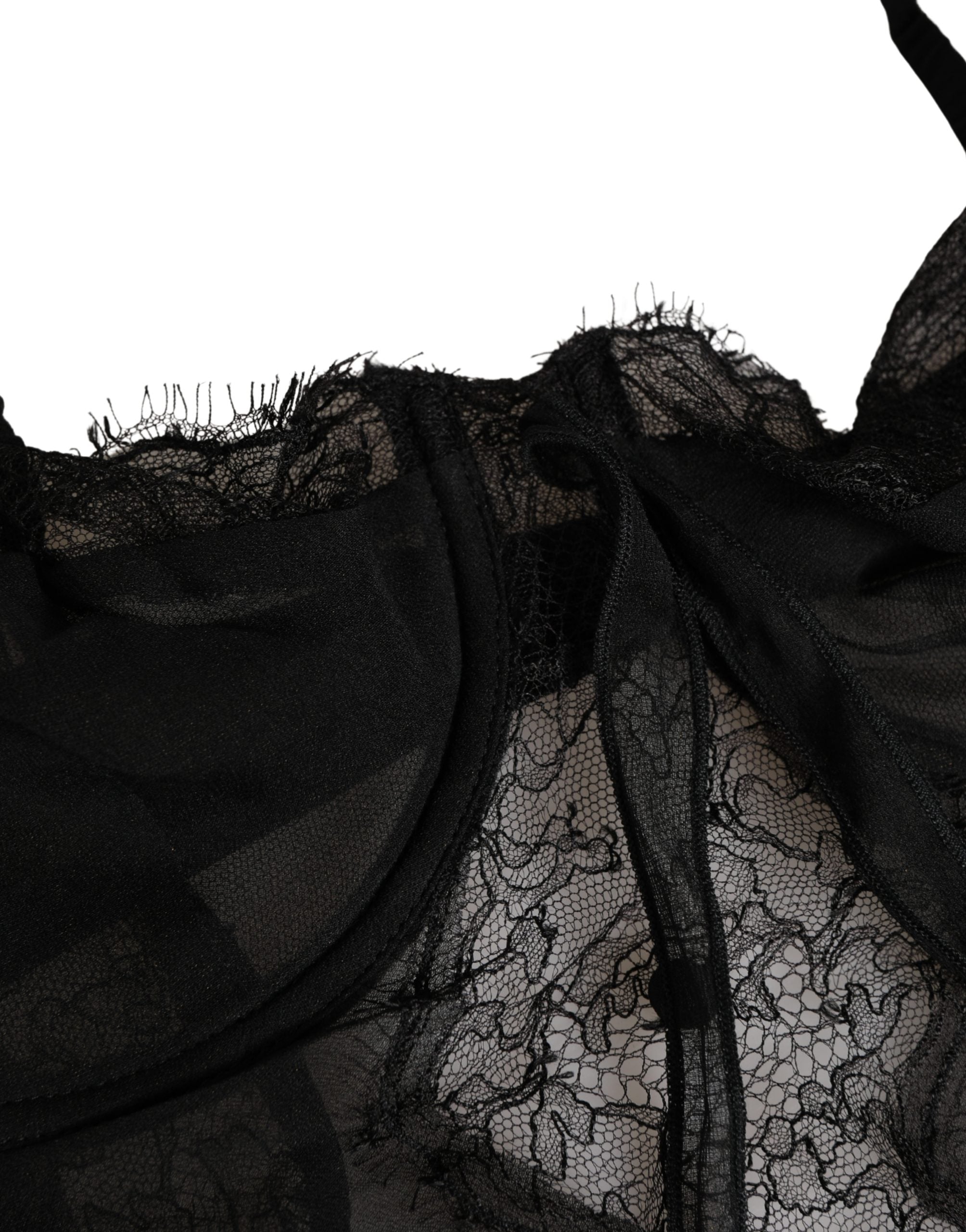 Dolce & Gabbana Schwarzes Seiden-Spitzen-Dessous-Chemise-Oberteil