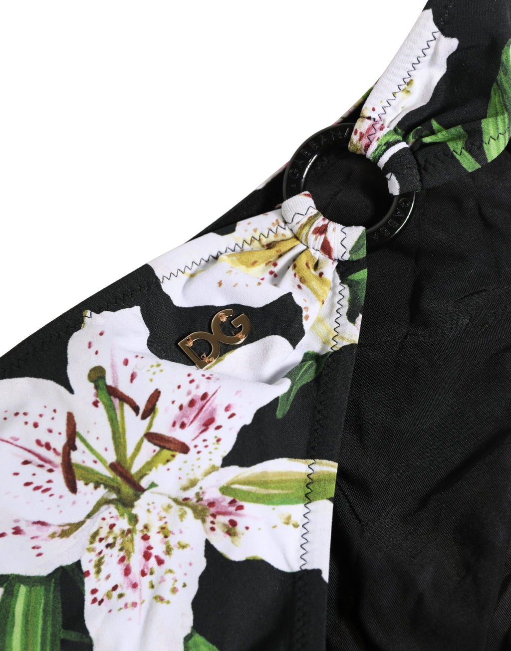Dolce & Gabbana Schwarzer Bikini-Slip mit Lilien-Print aus Nylon