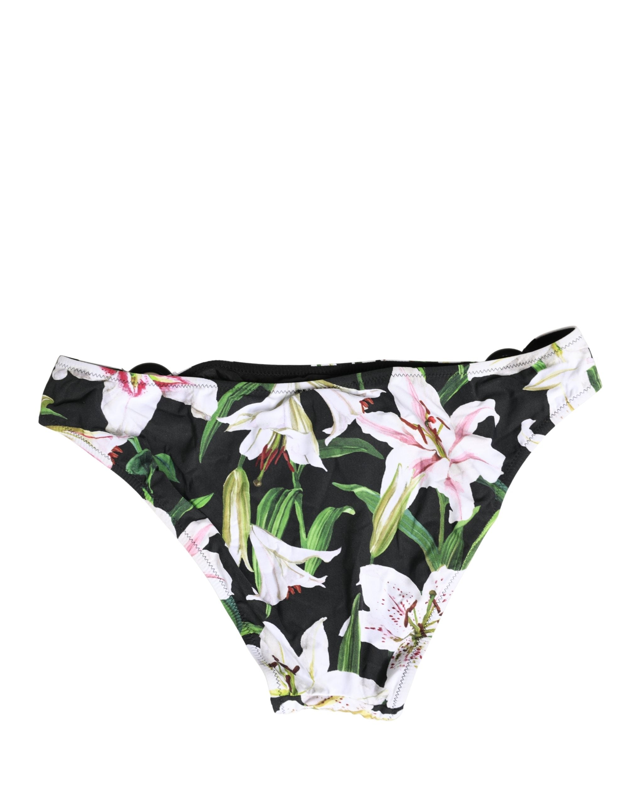 Dolce & Gabbana Schwarzer Bikini-Slip mit Lilien-Print aus Nylon