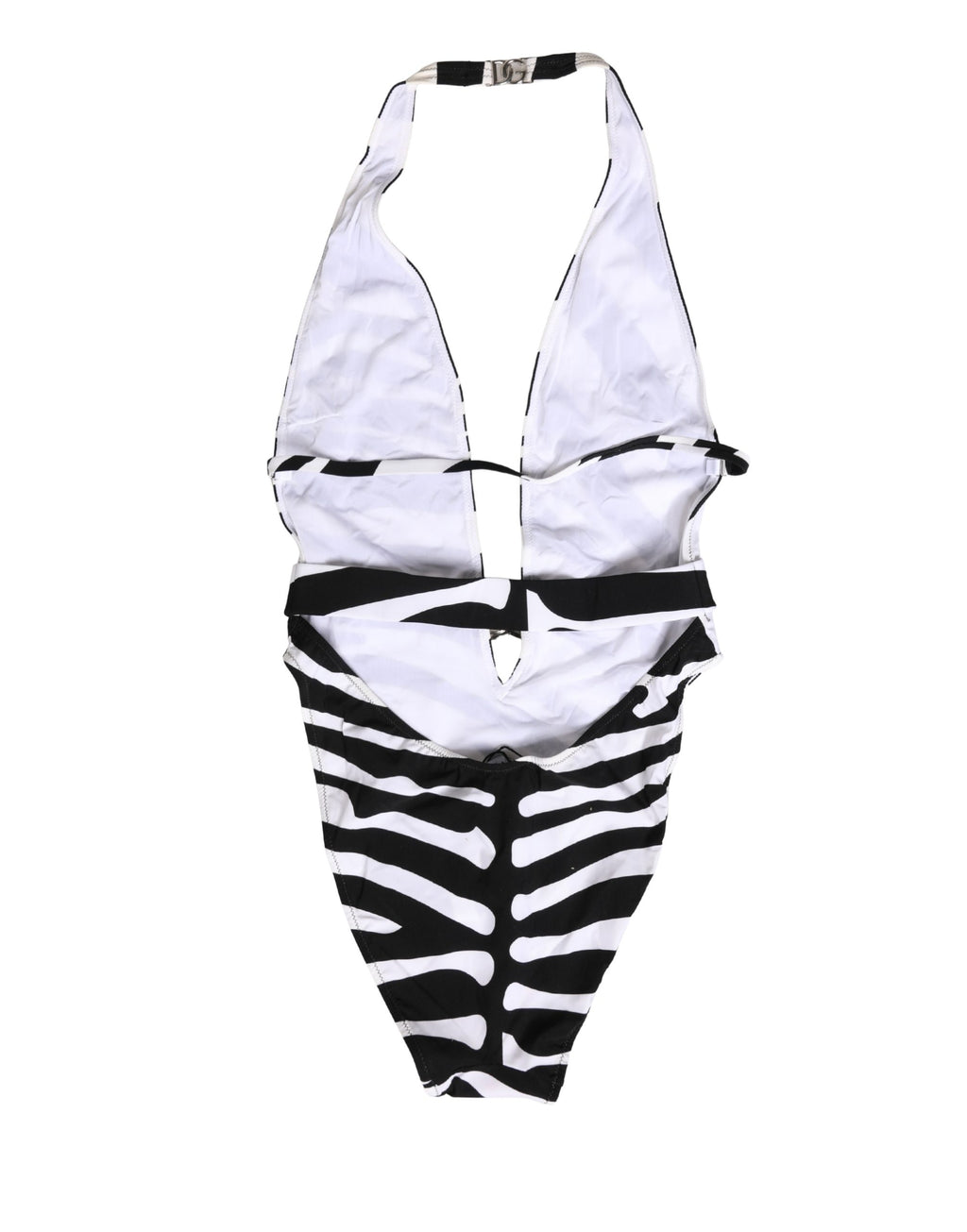 Dolce & Gabbana Black and White Zebra Deep V-Neck Swimsuit