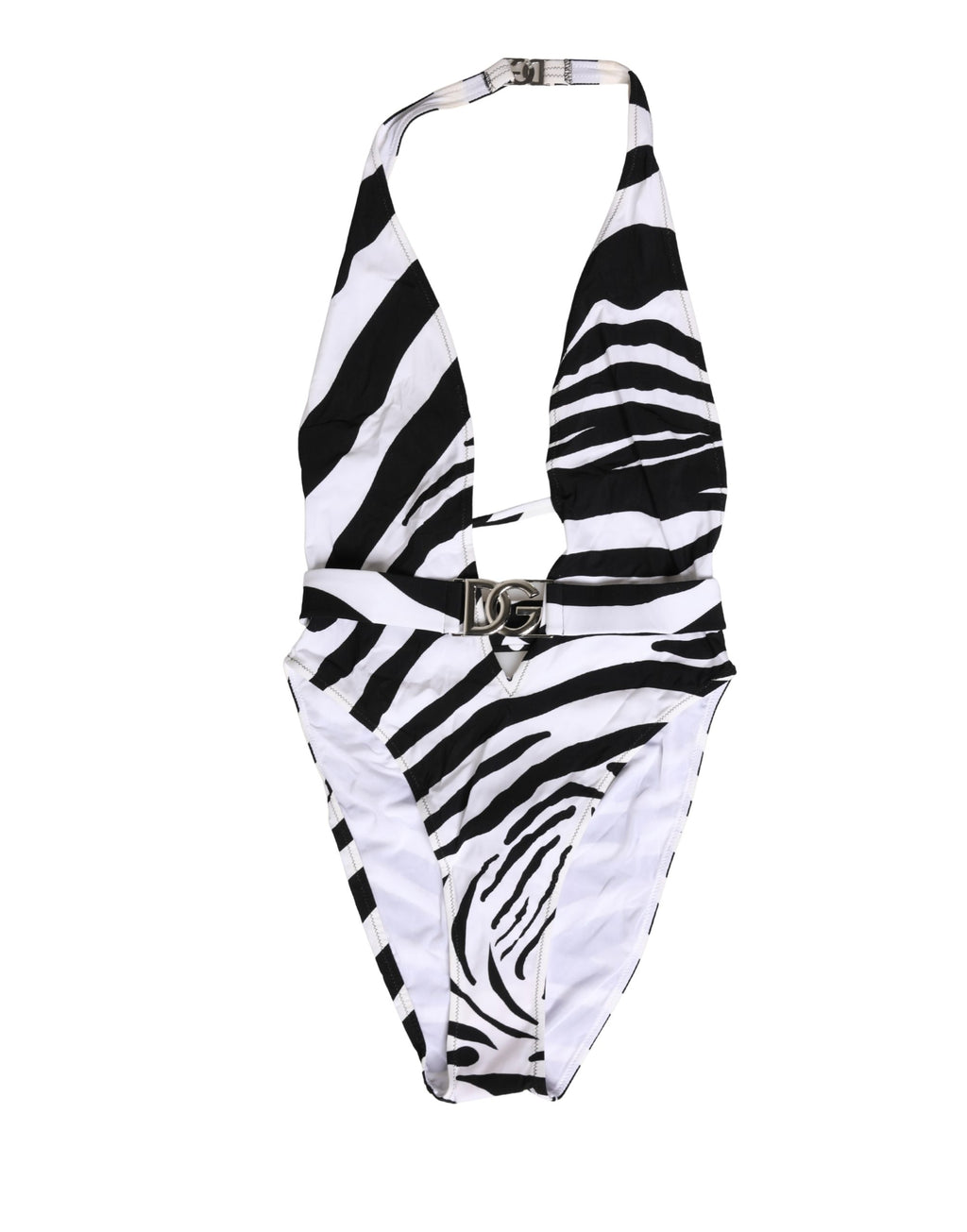Dolce & Gabbana Black and White Zebra Deep V-Neck Swimsuit
