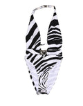 Dolce & Gabbana Black and White Zebra Deep V-Neck Swimsuit