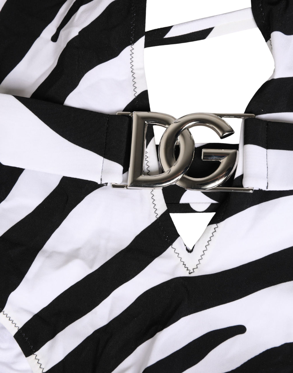 Dolce & Gabbana Black and White Zebra Deep V-Neck Swimsuit