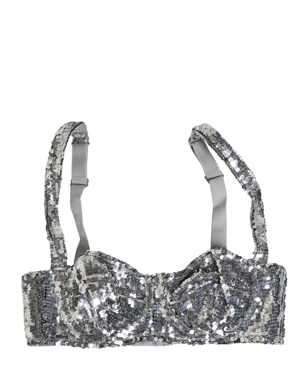 Dolce & Gabbana Silberne Pailletten-Balkonette-BH-Wäsche aus Nylon