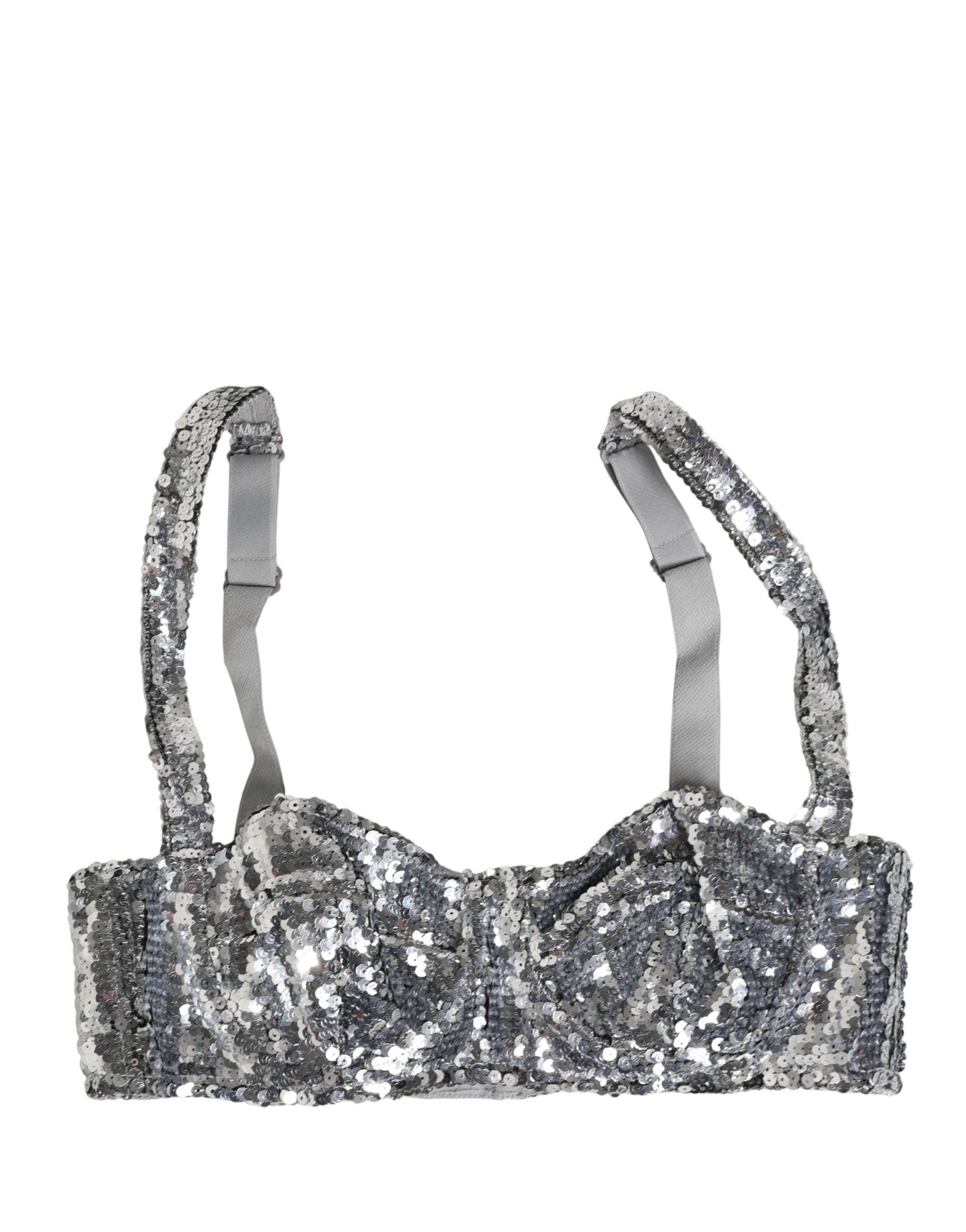 Dolce & Gabbana Silberne Pailletten-Balkonette-BH-Wäsche aus Nylon