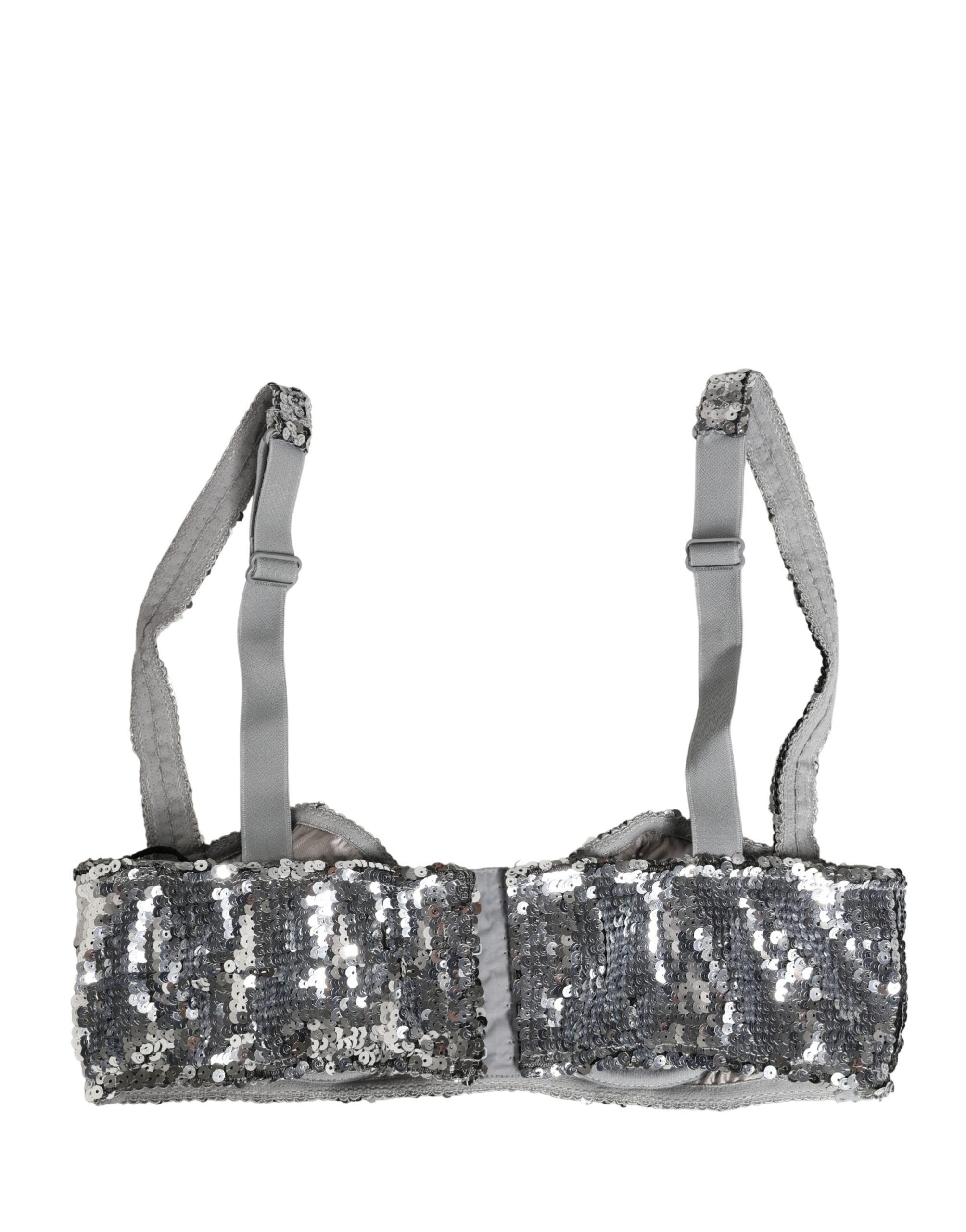 Dolce & Gabbana Silberne Pailletten-Balkonette-BH-Wäsche aus Nylon