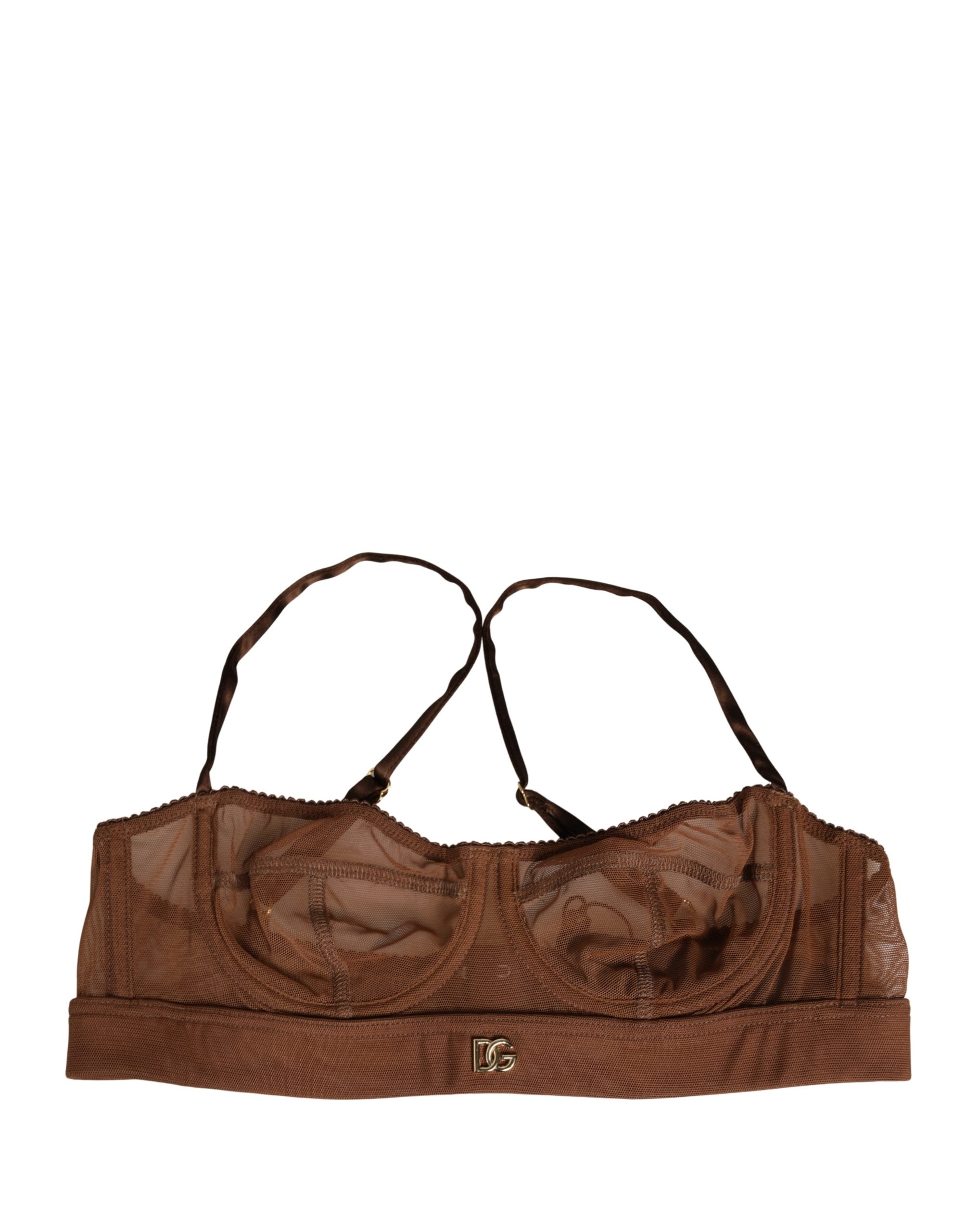 Dolce & Gabbana Brauner DG Logo Nylon Netz Balconette BH Unterwäsche