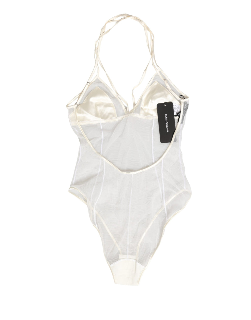 Dolce & Gabbana Weißer transparenter Body aus Nylon mit Neckholder-Trägern