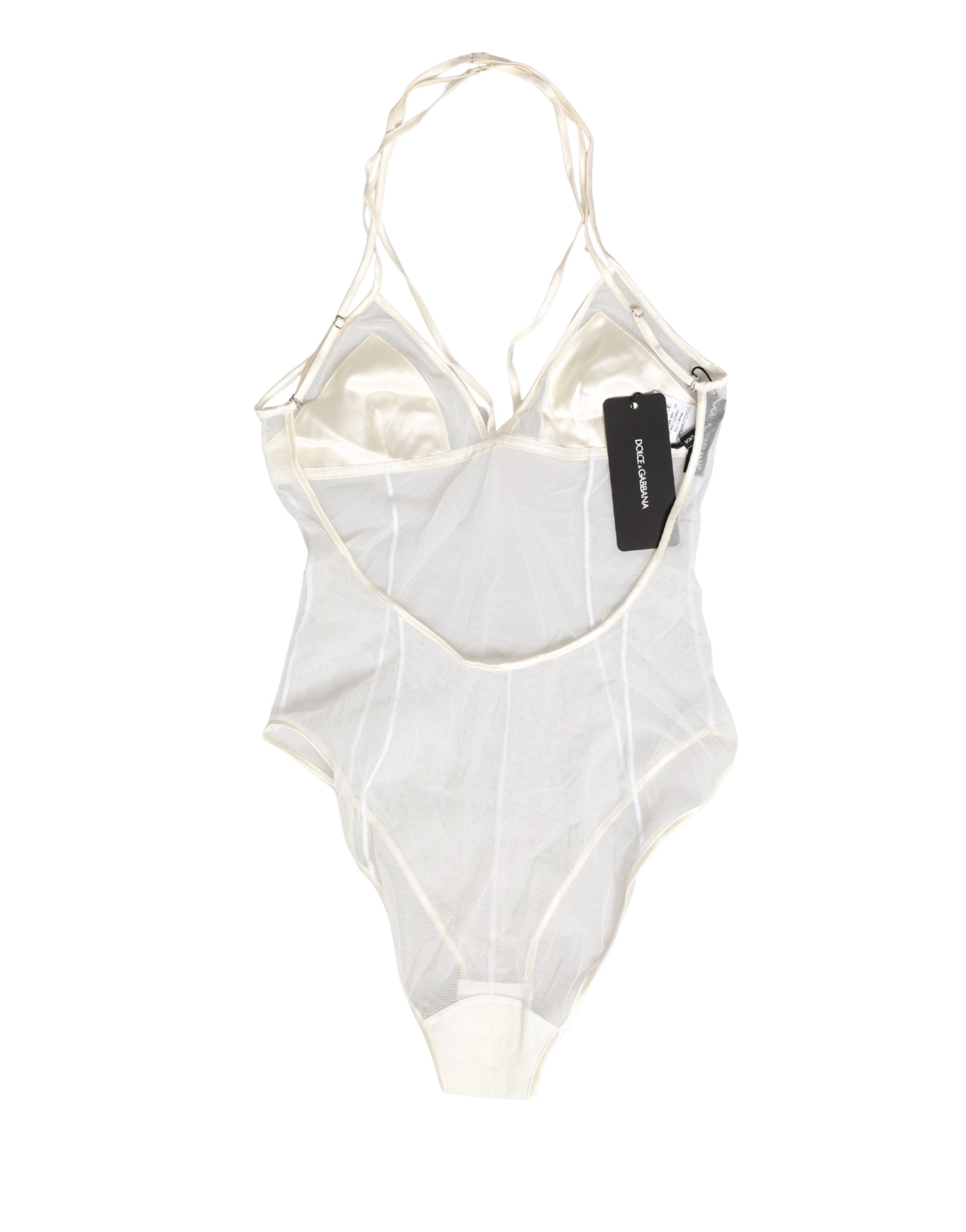 Dolce & Gabbana Weißer transparenter Body aus Nylon mit Neckholder-Trägern