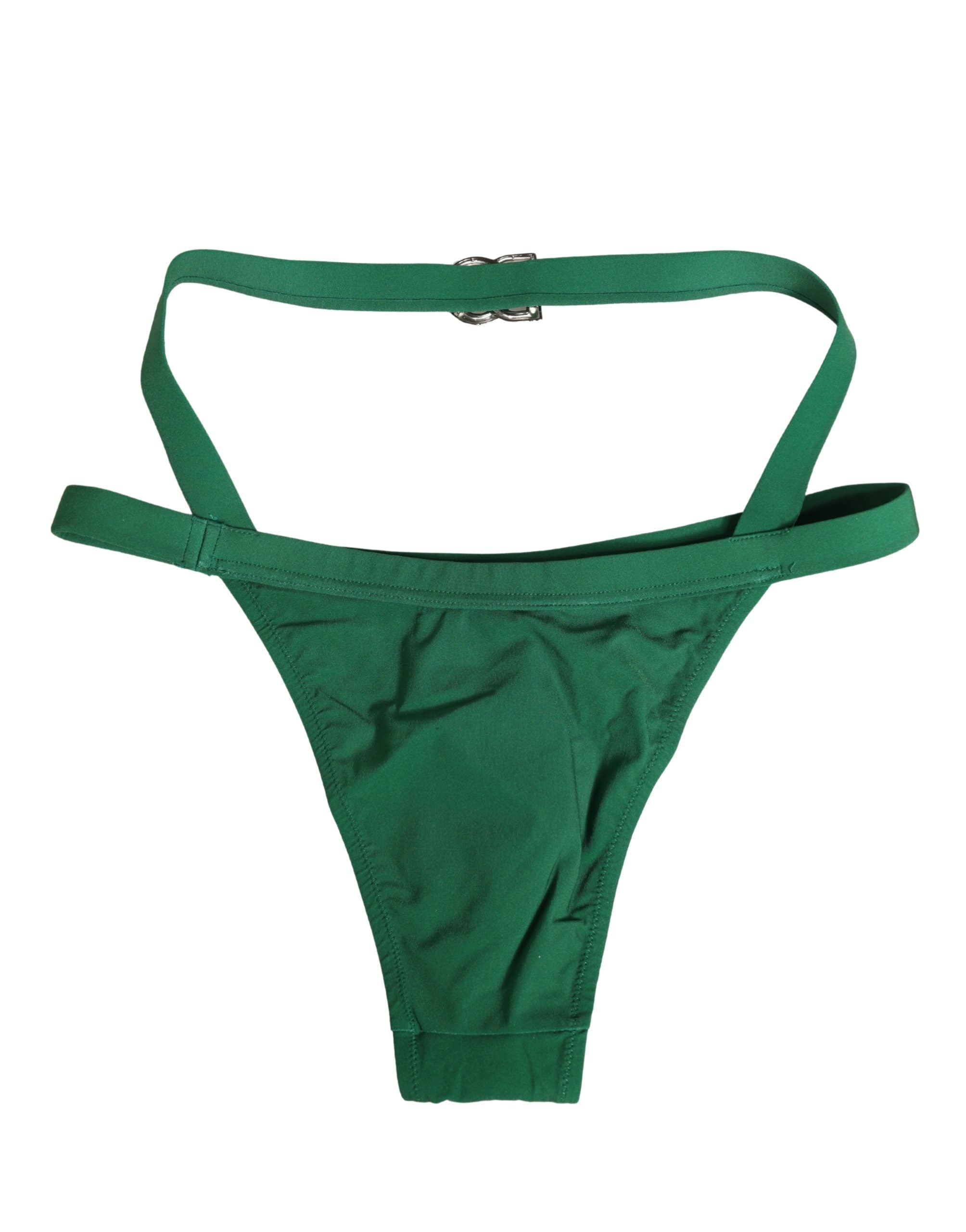 Dolce & Gabbana Grüne Logo-Plakette Nylon Slip Unterwäsche