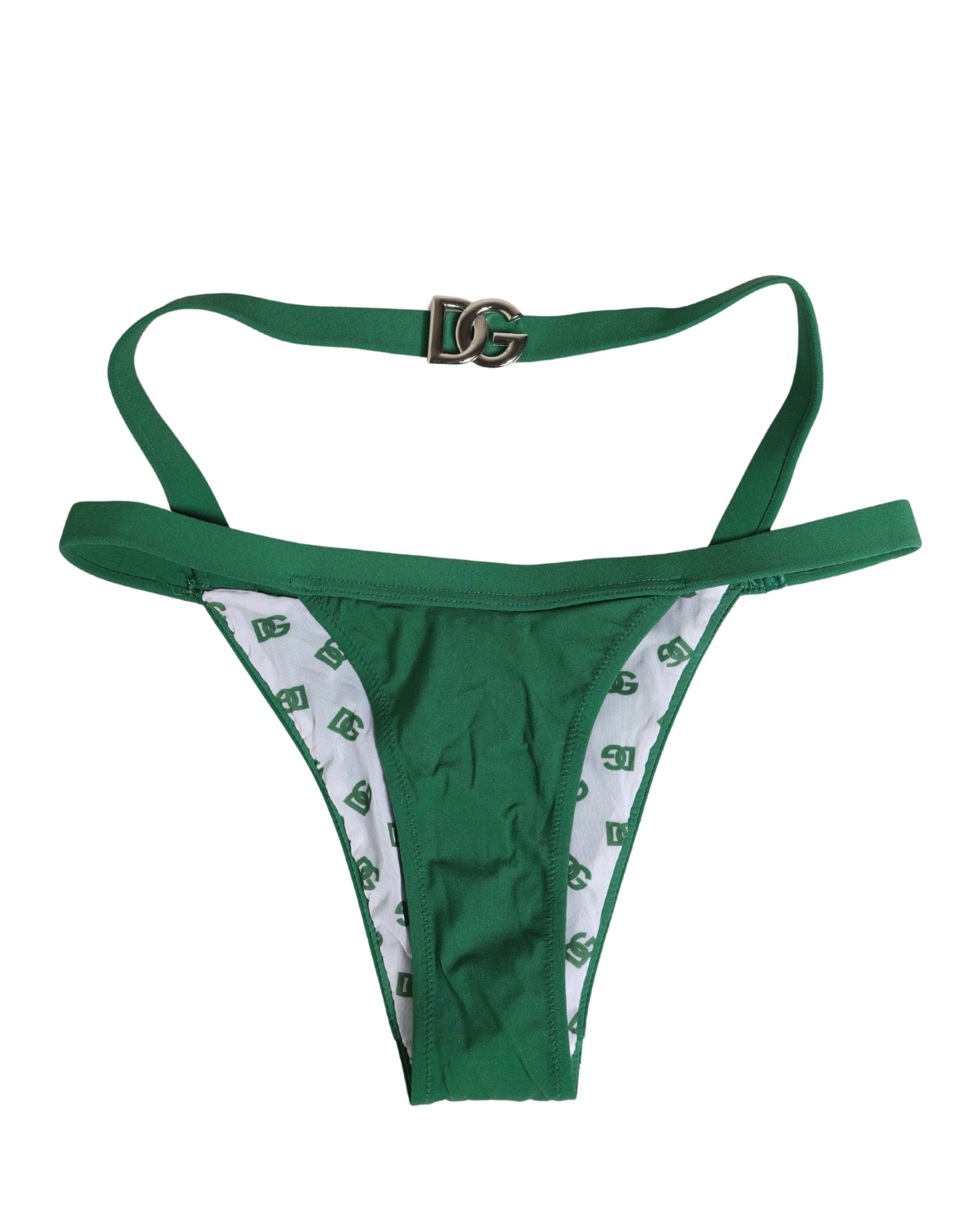 Dolce & Gabbana Grüne Logo-Plakette Nylon Slip Unterwäsche