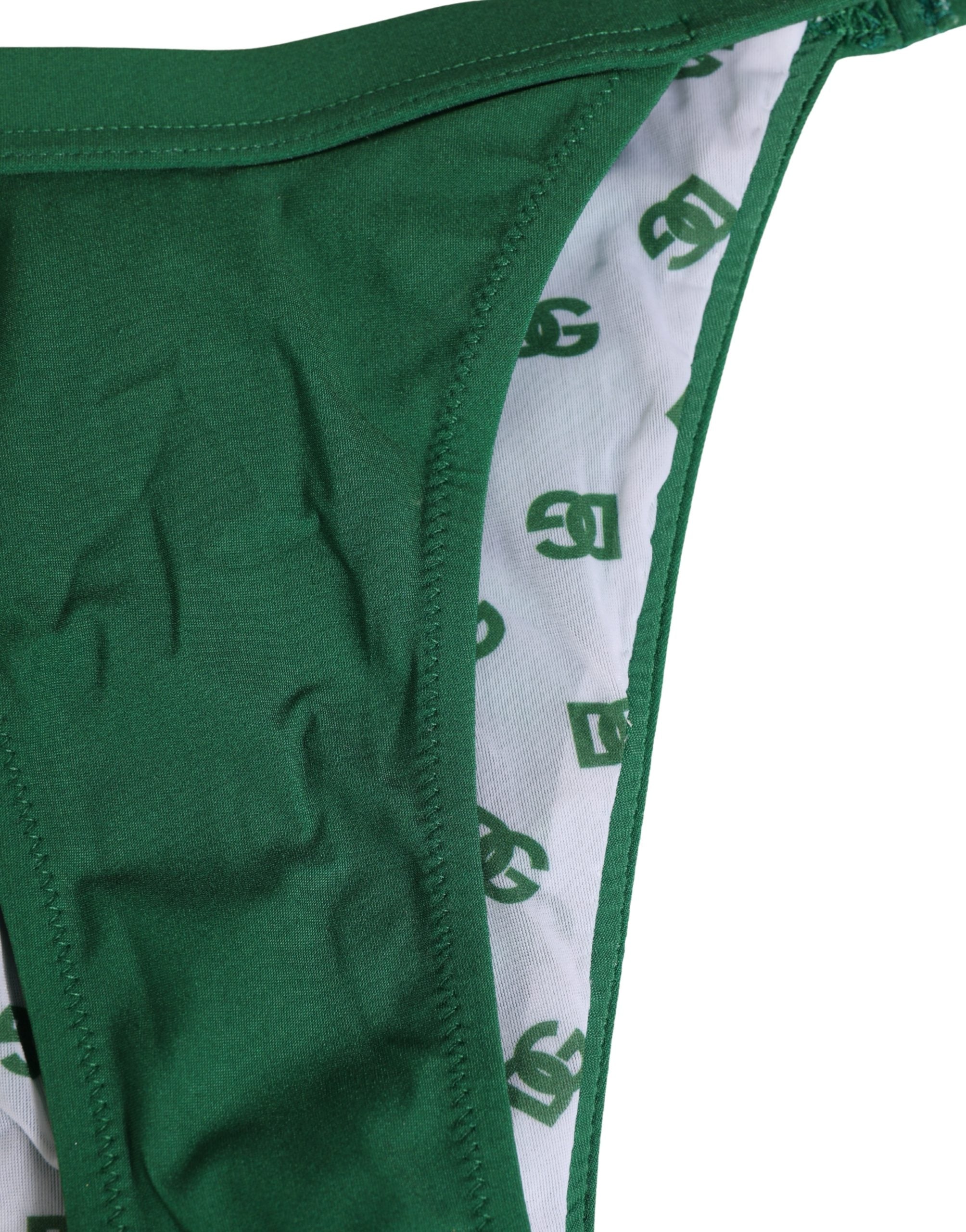 Dolce & Gabbana Grüne Logo-Plakette Nylon Slip Unterwäsche