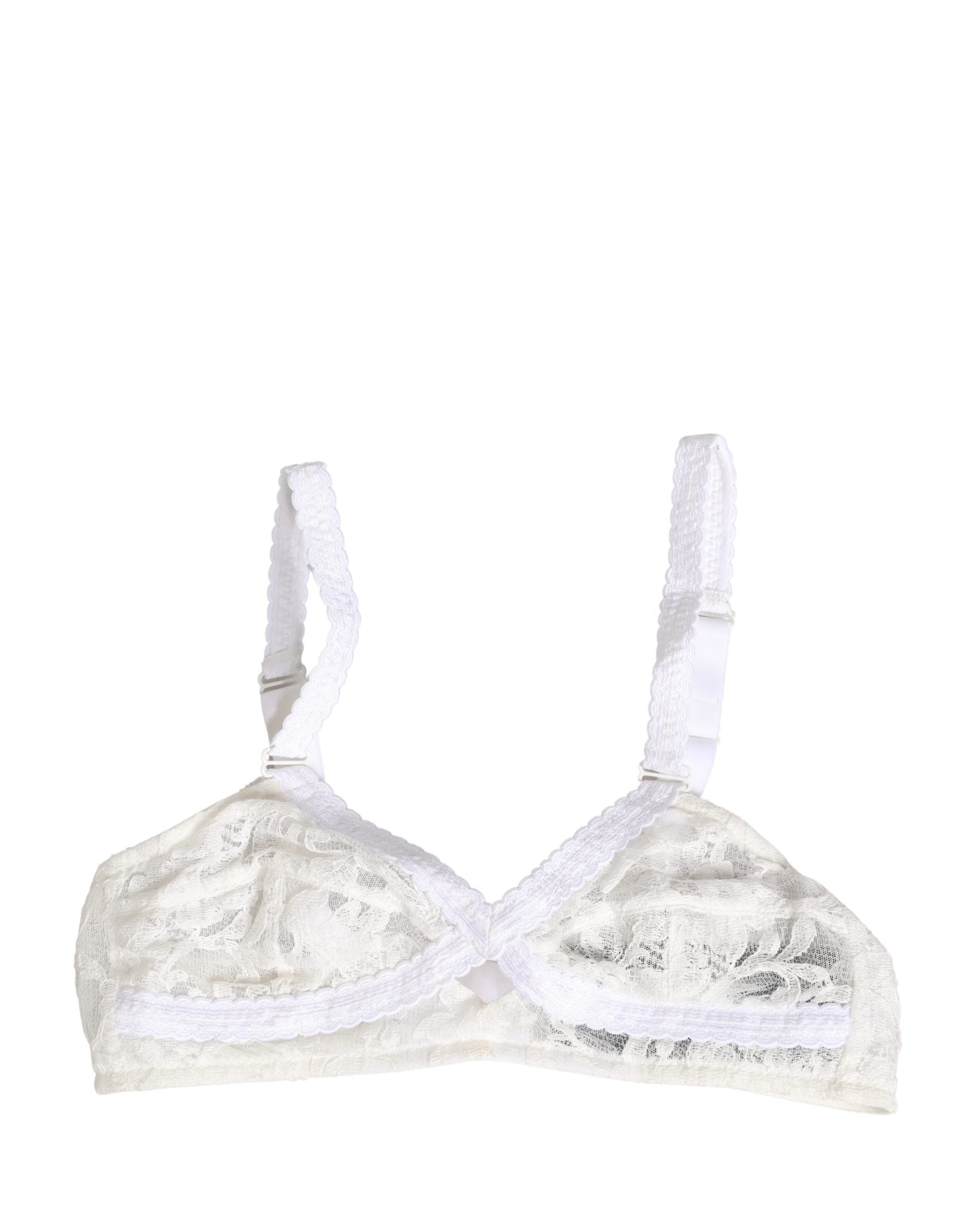 Dolce & Gabbana Weißer Baumwoll-Bralette-BH mit Spitze, ohne Bügel