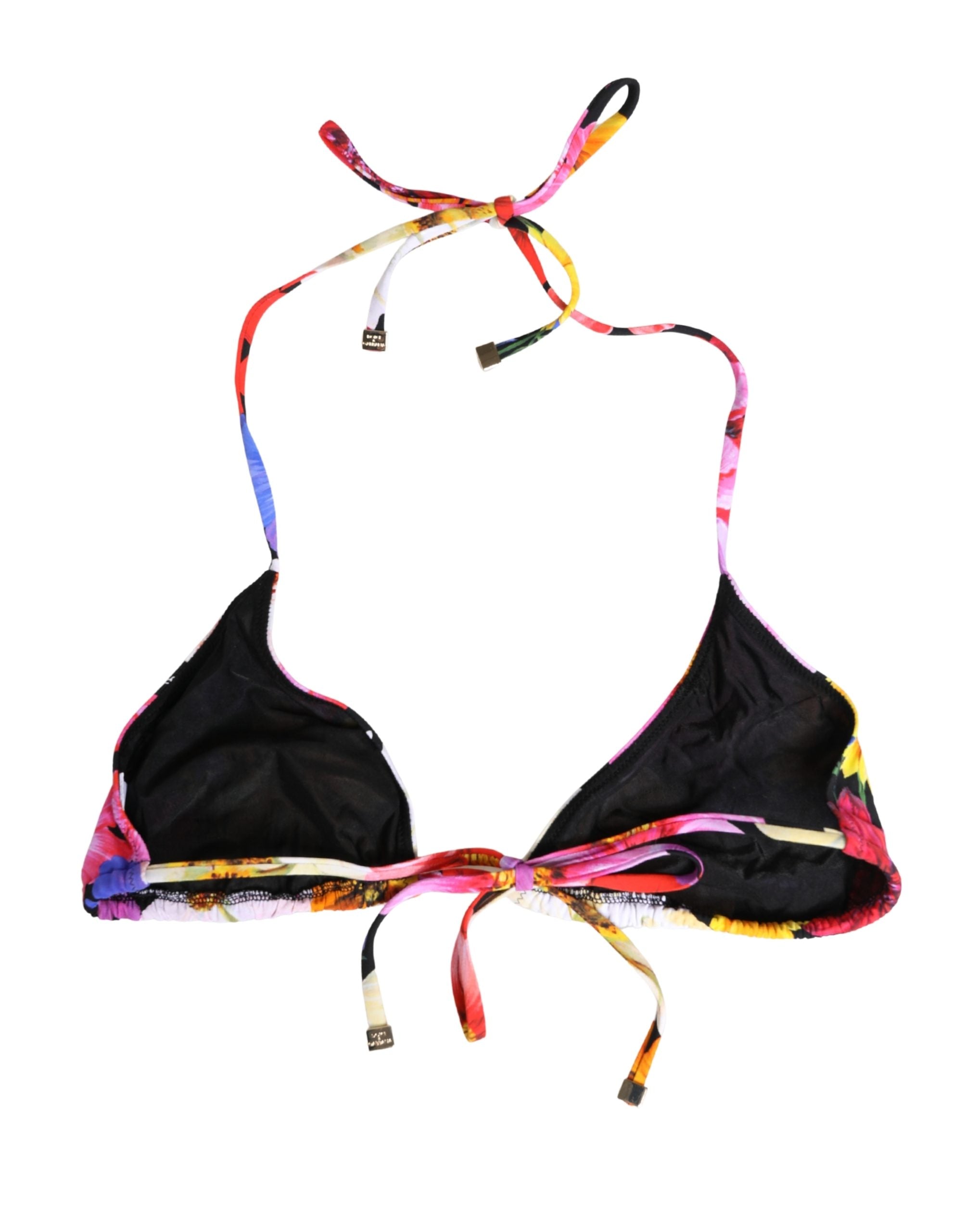 Dolce & Gabbana Schwarzes Neckholder-Bikini-Oberteil mit Blumenprint aus Nylon