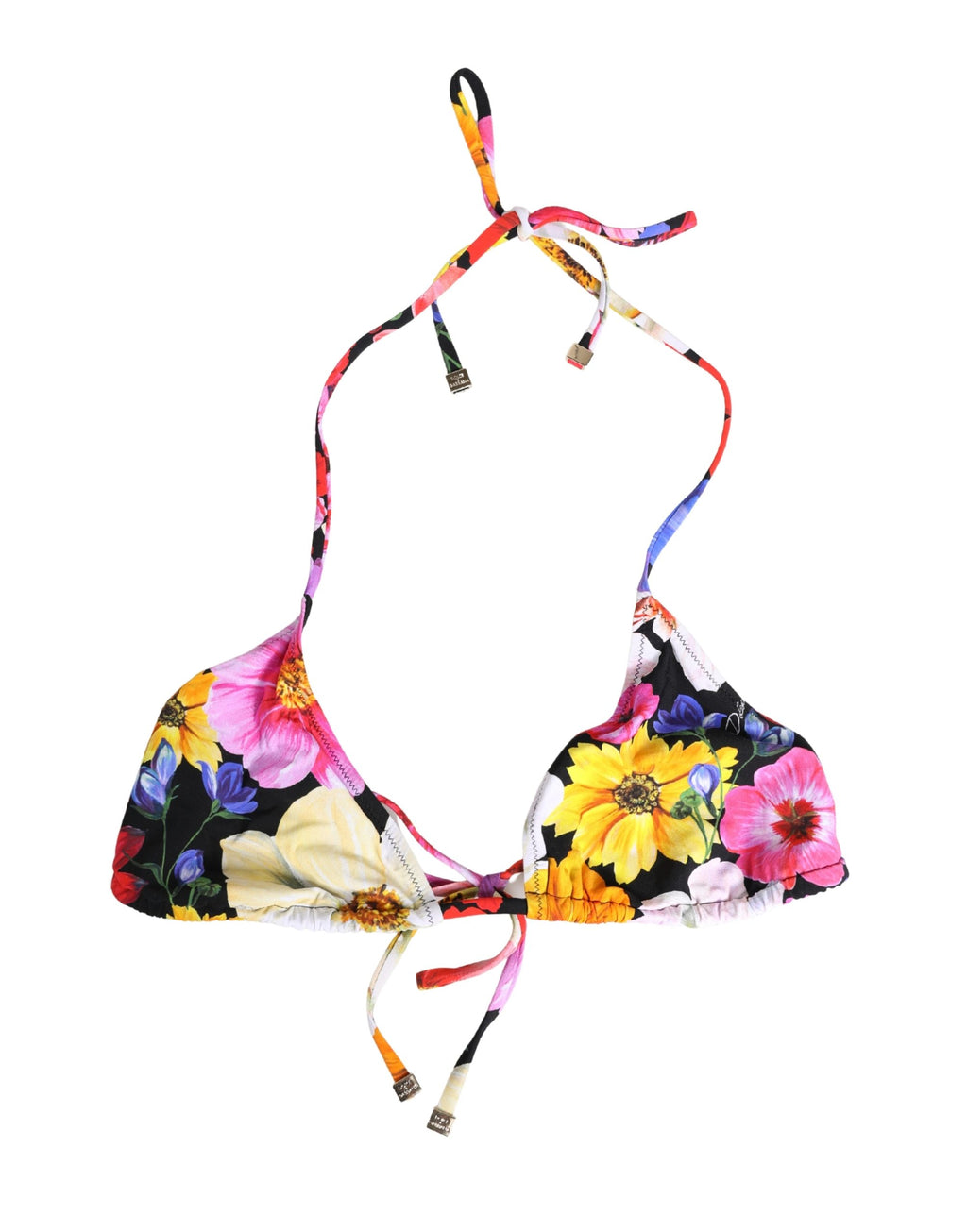 Dolce & Gabbana Schwarzes Neckholder-Bikini-Oberteil mit Blumenprint aus Nylon
