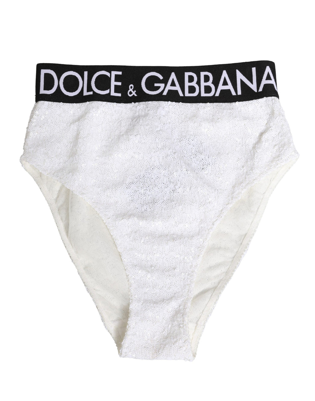 Dolce & Gabbana Weiße schwarze Pailletten High Waist Panty Unterwäsche