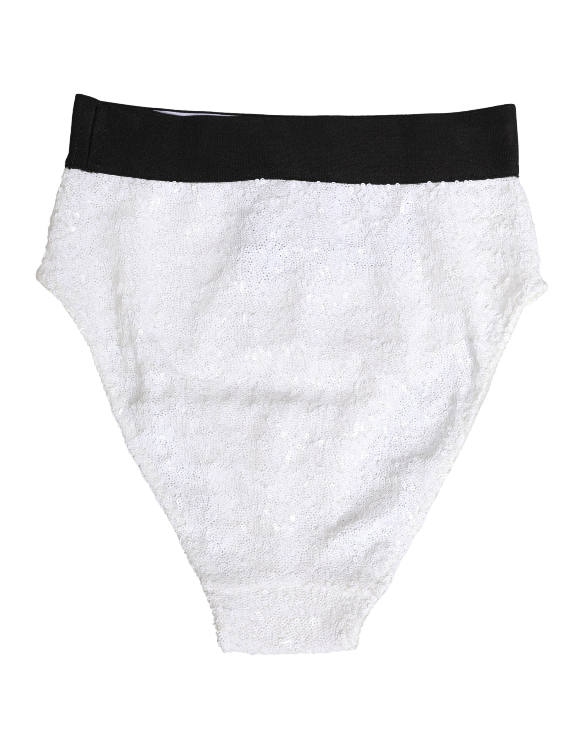 Dolce & Gabbana Weiße schwarze Pailletten High Waist Panty Unterwäsche