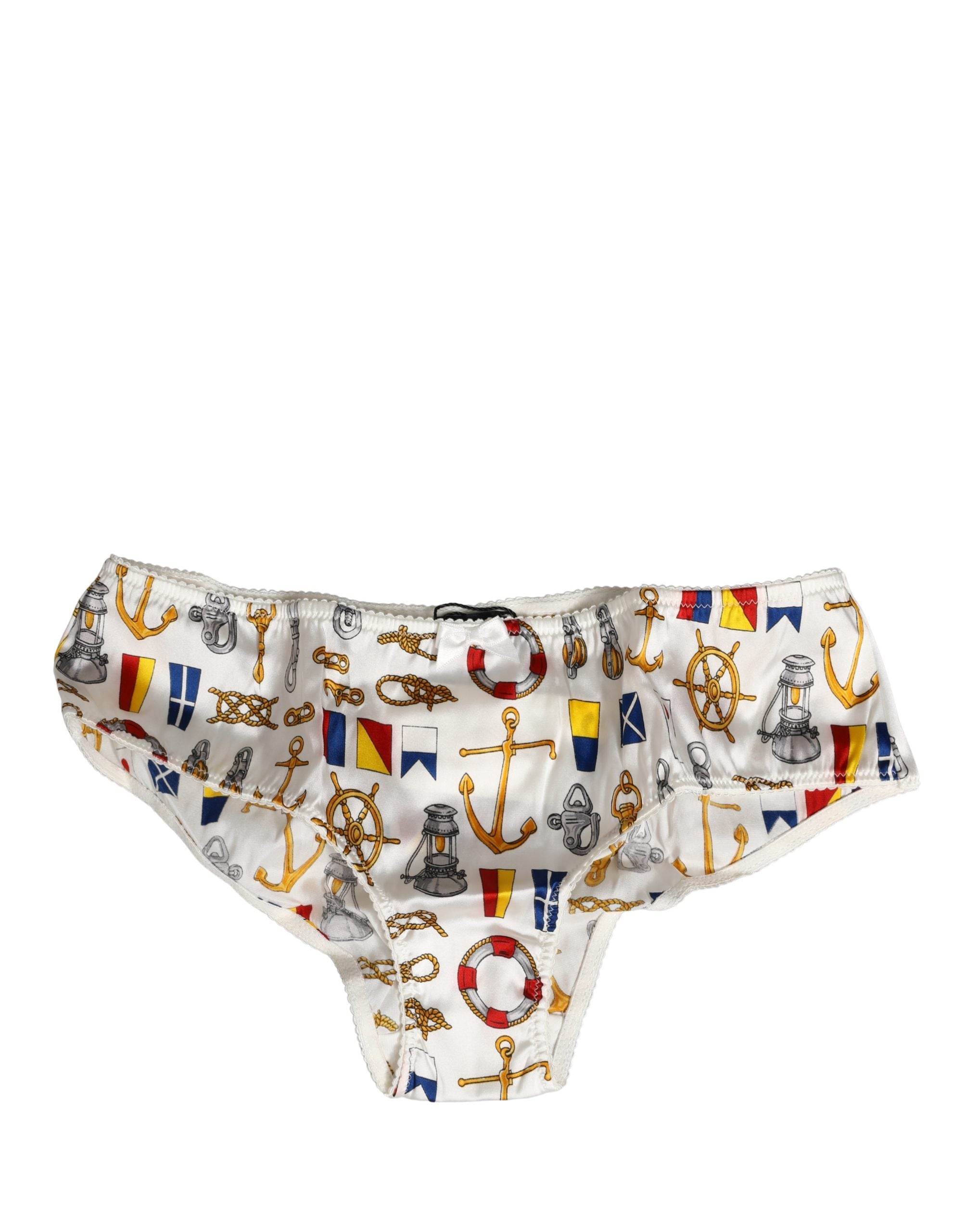 Dolce & Gabbana Weiße Unterwäsche-Hose mit Matrosenprint aus Polyester