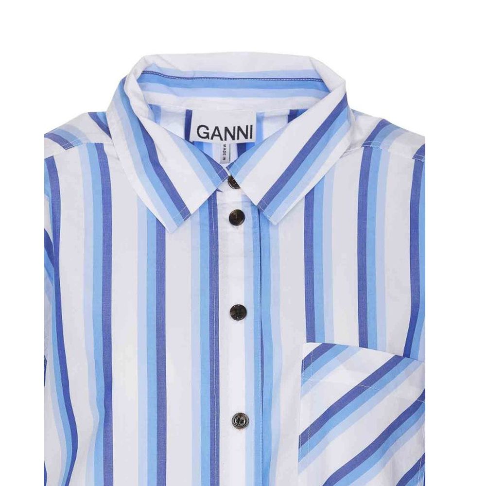 Ganni Blaues Baumwollhemd mit Muster
