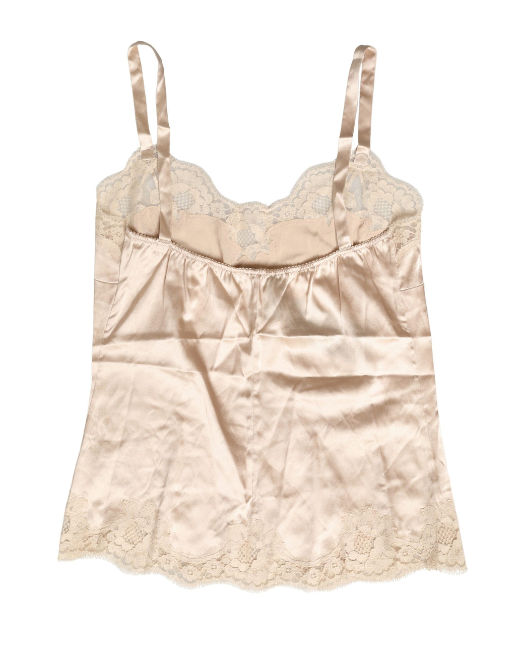 Dolce & Gabbana Beige Spitzen-Seiden-Satin-Top Unterwäsche Nachtwäsche