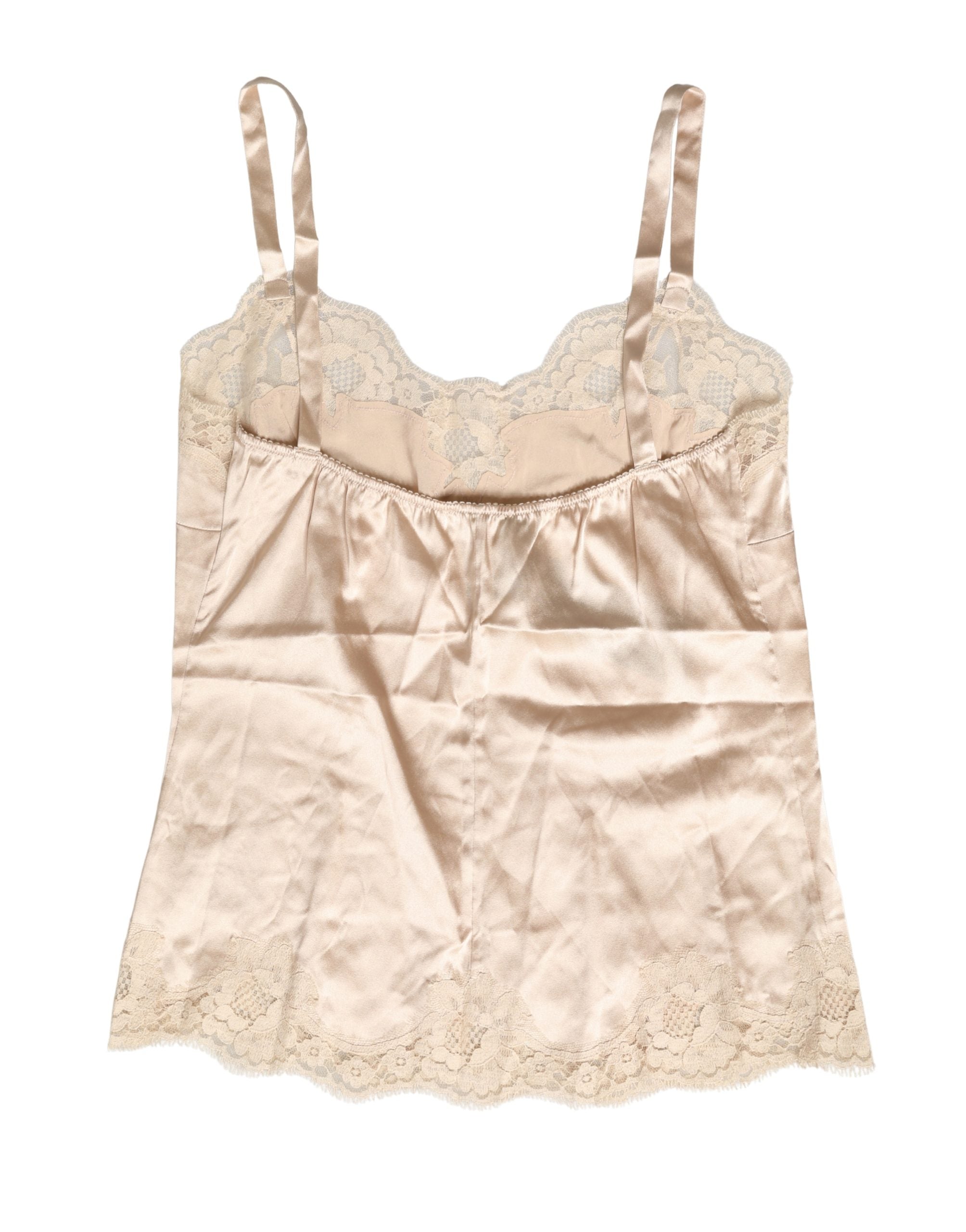 Dolce & Gabbana Beige Spitzen-Seiden-Satin-Top Unterwäsche Nachtwäsche