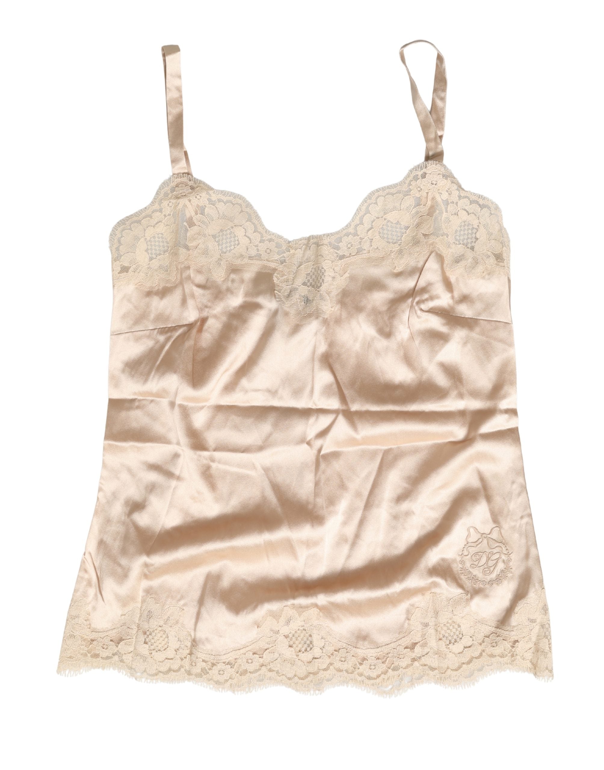 Dolce & Gabbana Beige Spitzen-Seiden-Satin-Top Unterwäsche Nachtwäsche