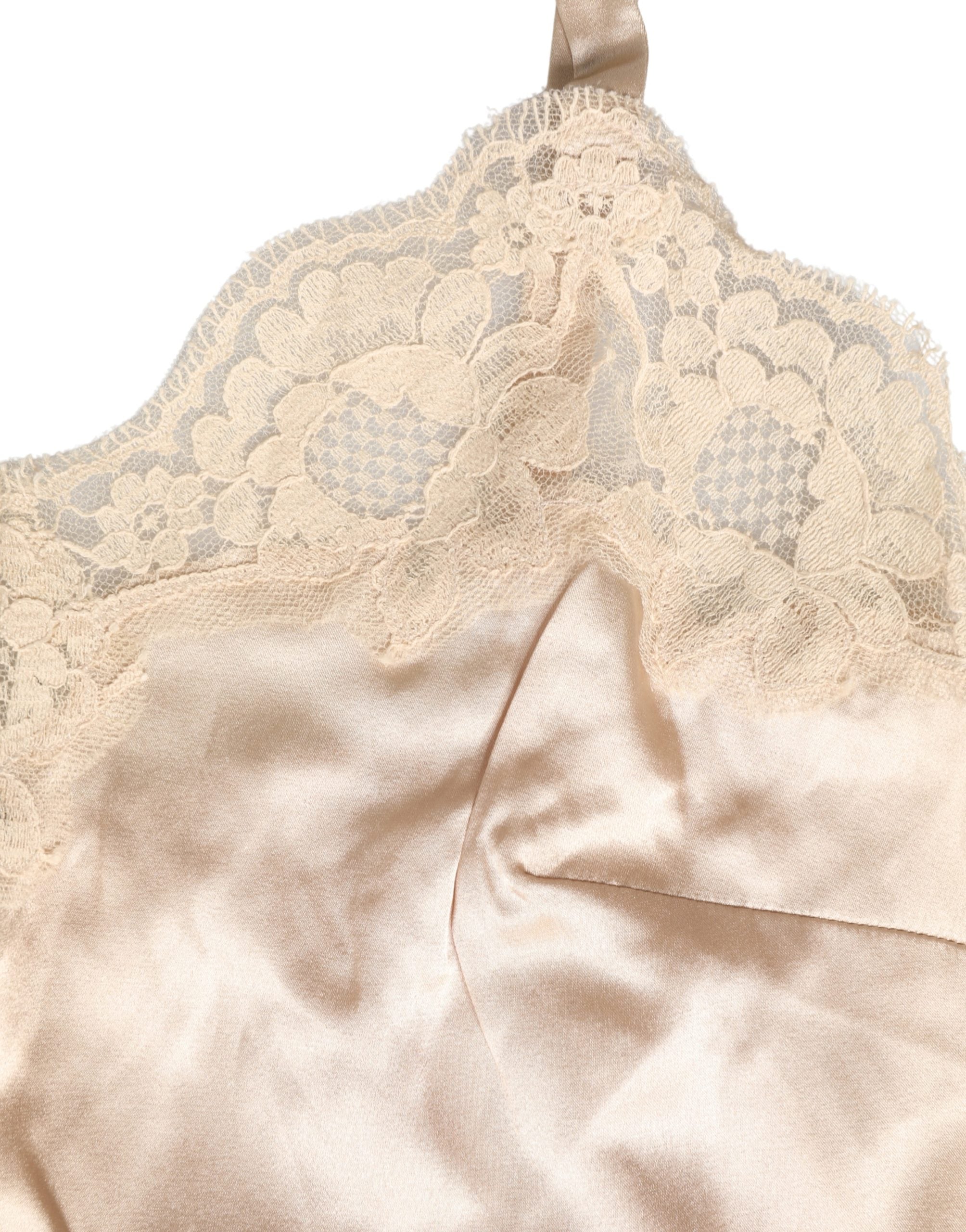 Dolce & Gabbana Beige Spitzen-Seiden-Satin-Top Unterwäsche Nachtwäsche