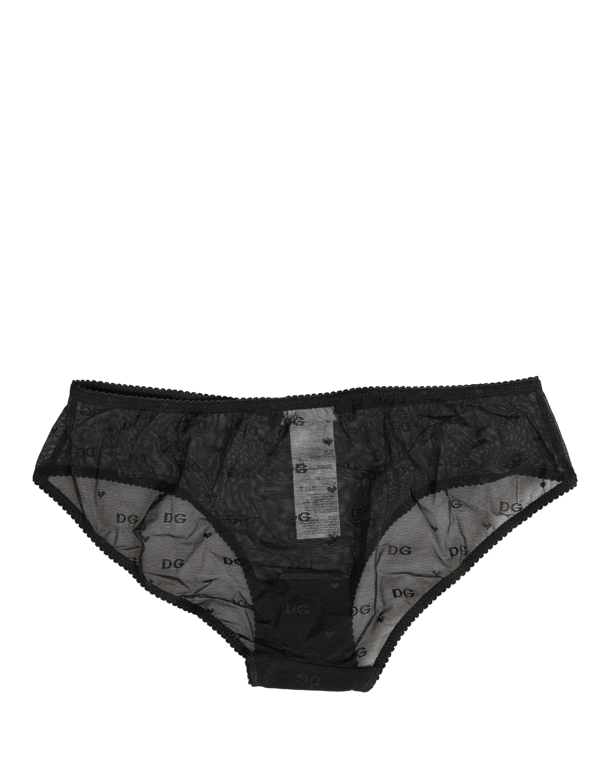 Dolce & Gabbana Schwarzer transparenter Mesh-Spitzen-Slip mit Logo