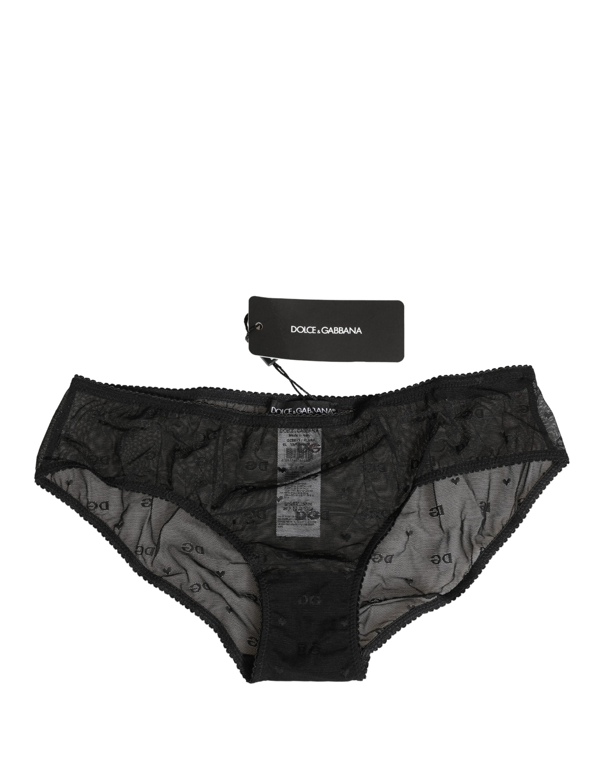Dolce & Gabbana Schwarzer transparenter Mesh-Spitzen-Slip mit Logo
