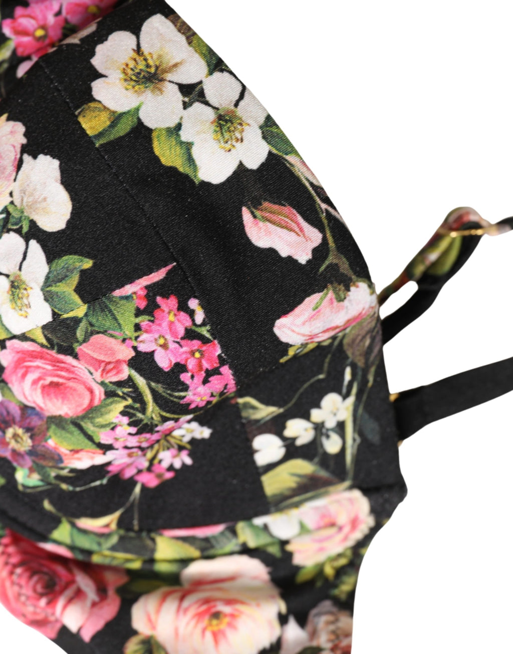 Dolce & Gabbana Schwarzer wattierter Balconette-BH mit Blumenmuster