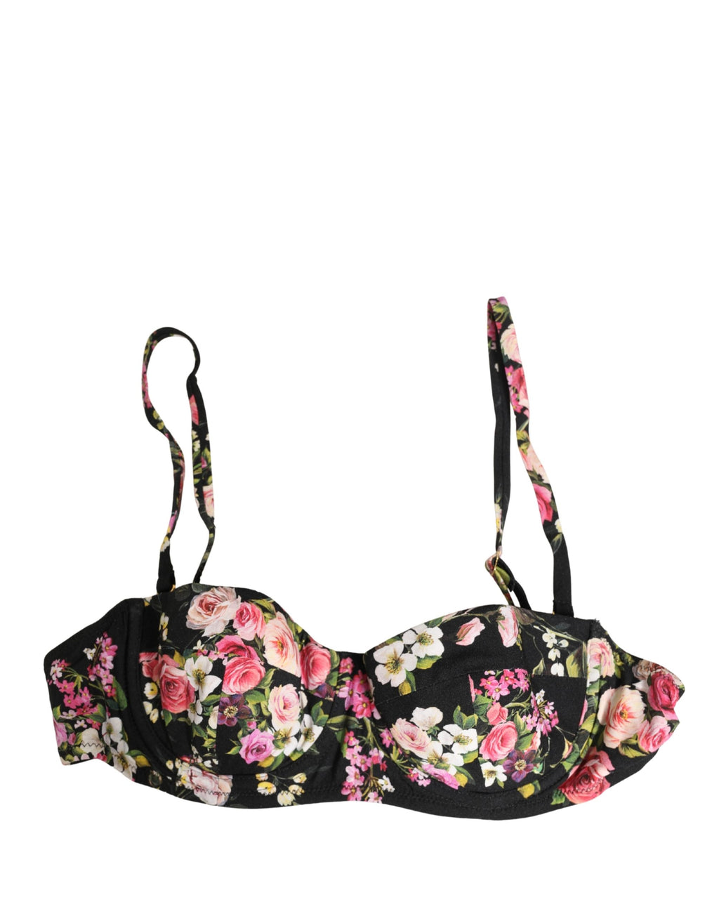 Dolce & Gabbana Schwarzer wattierter Balconette-BH mit Blumenmuster