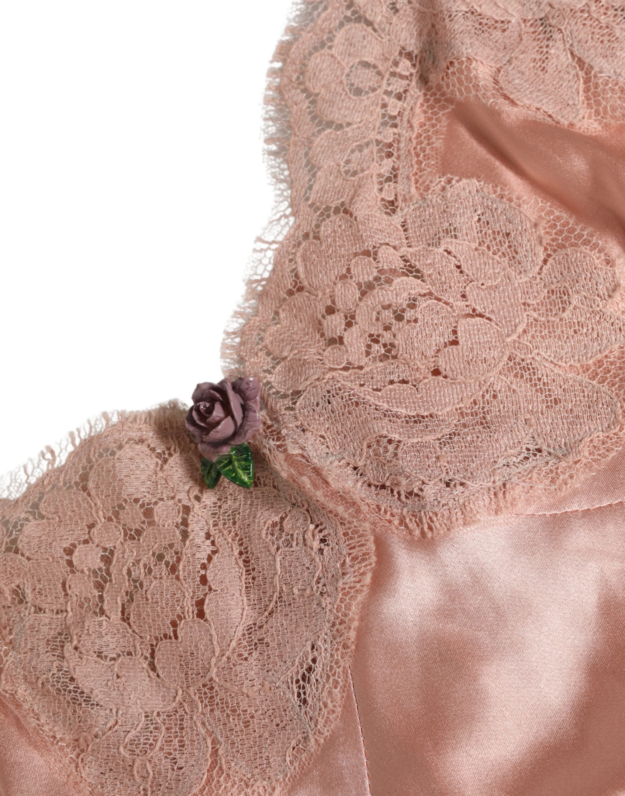 Dolce & Gabbana Pink Lace Silk Satin Tank Lingerie Sleepwear