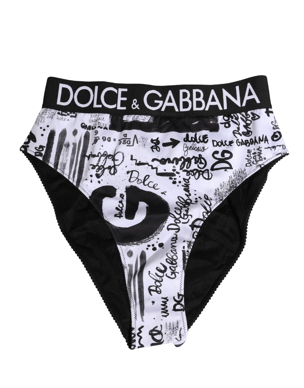 Dolce & Gabbana Schwarzer und weißer grafischer Logo-Slip
