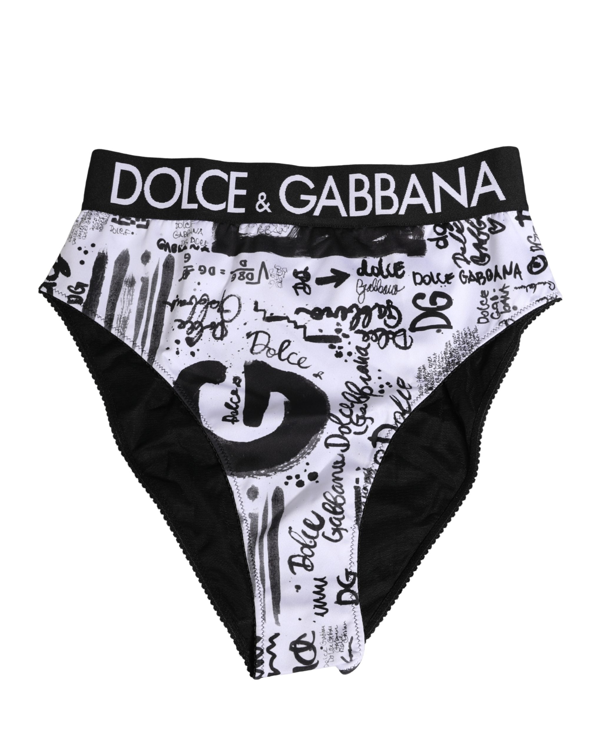 Dolce & Gabbana Schwarzer und weißer grafischer Logo-Slip